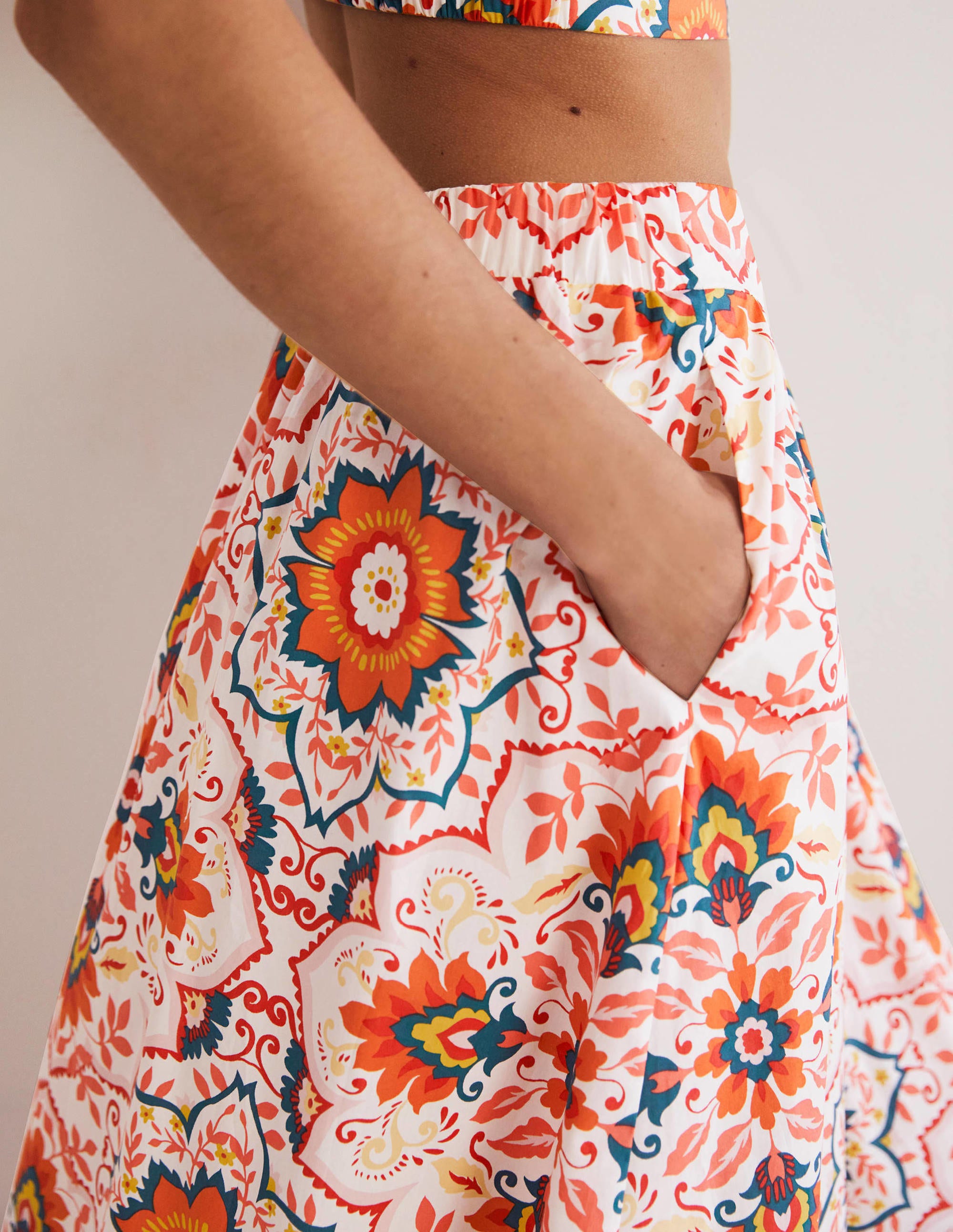 Pull On Cotton Midi Skirt-Multi, Bloomsbury - Image 2