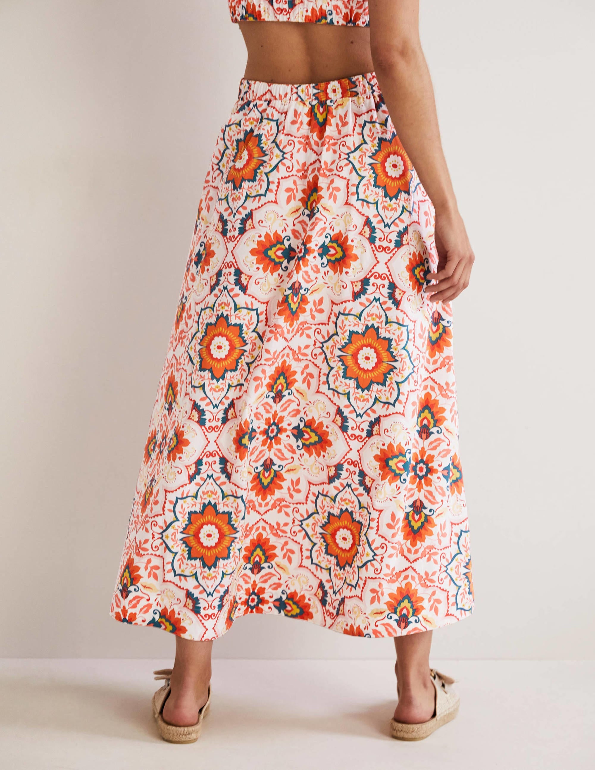 Pull On Cotton Midi Skirt-Multi, Bloomsbury - Image 3
