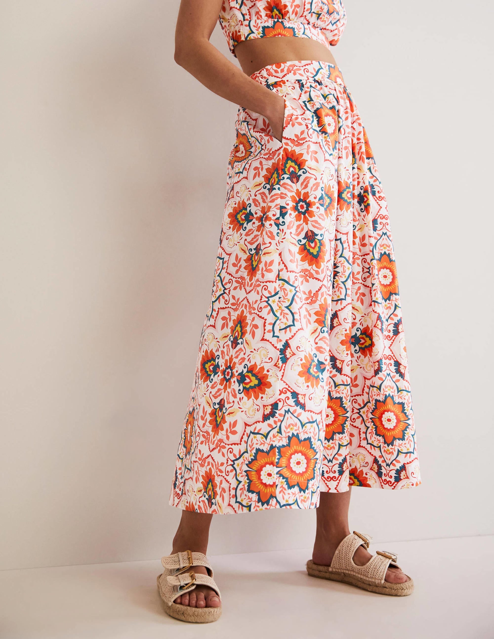 Pull On Cotton Midi Skirt-Multi, Bloomsbury - Image 4