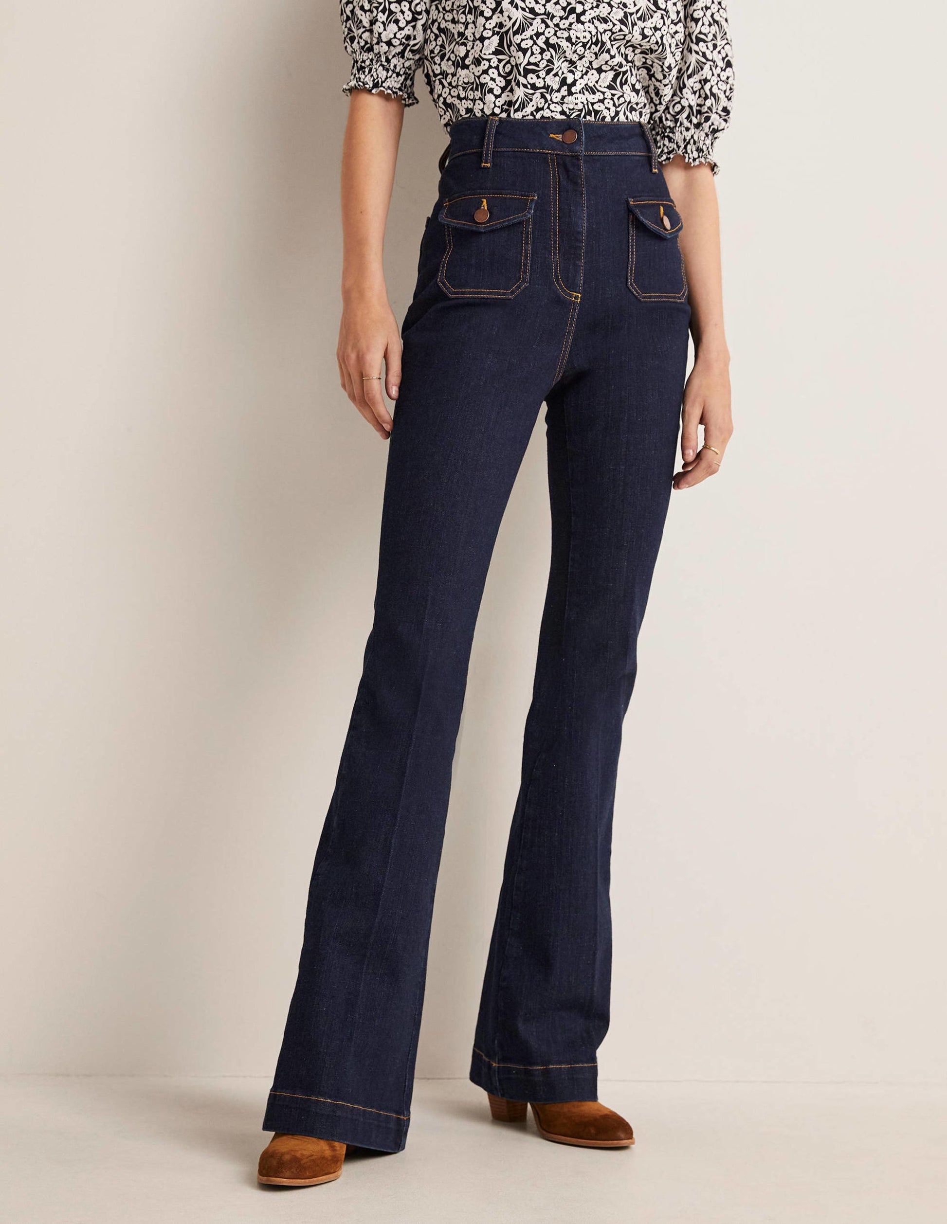 High Waist Flare Trousers-Indigo-1