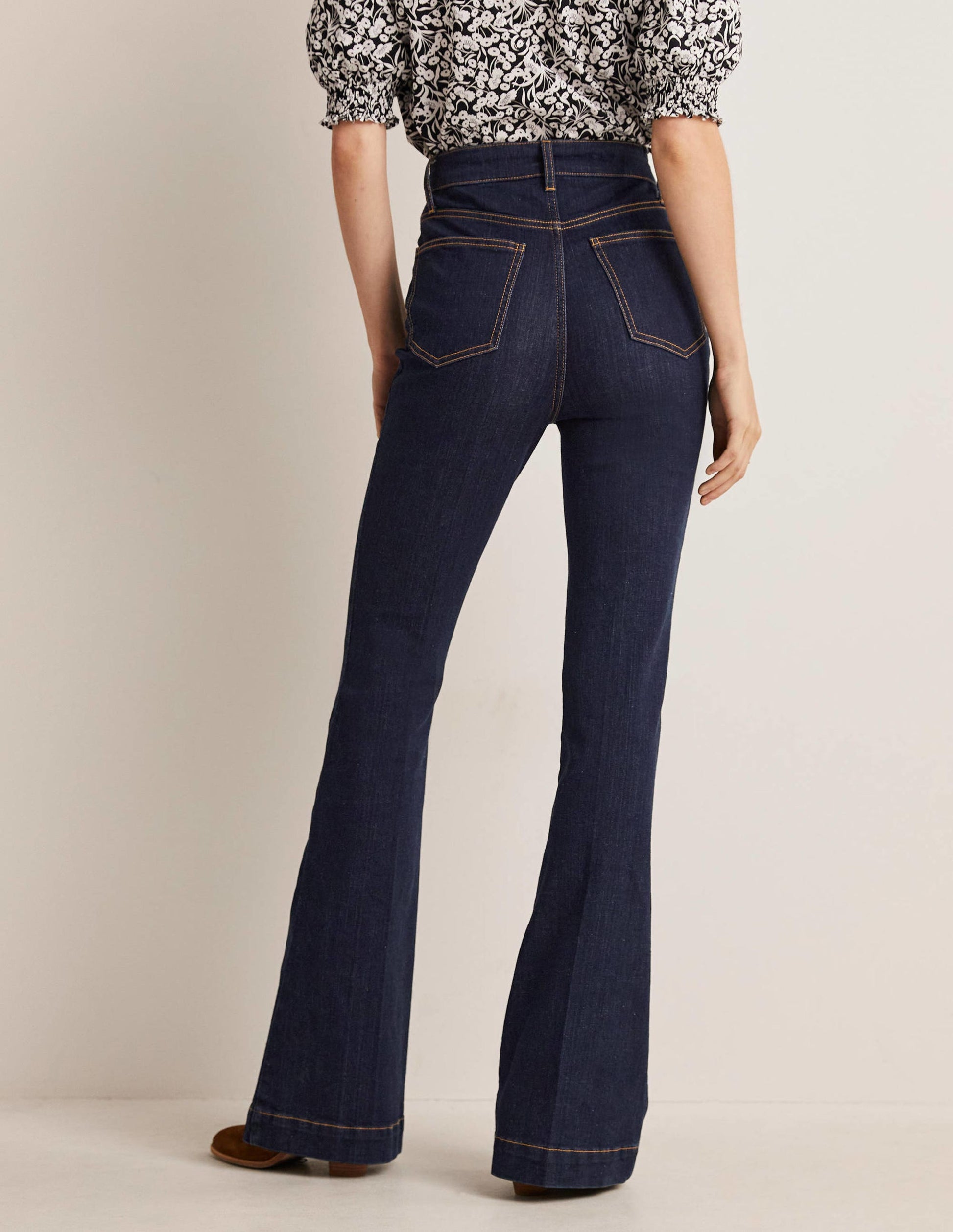 High Waist Flare Trousers-Indigo-3