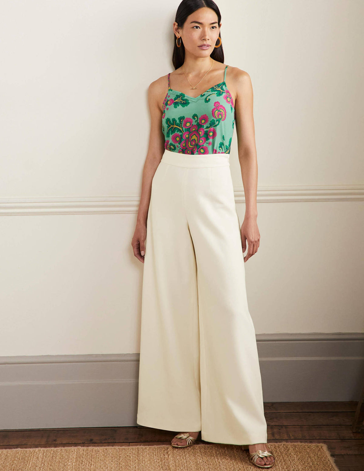 High Waisted Palazzo Trousers-Ivory - Image 5