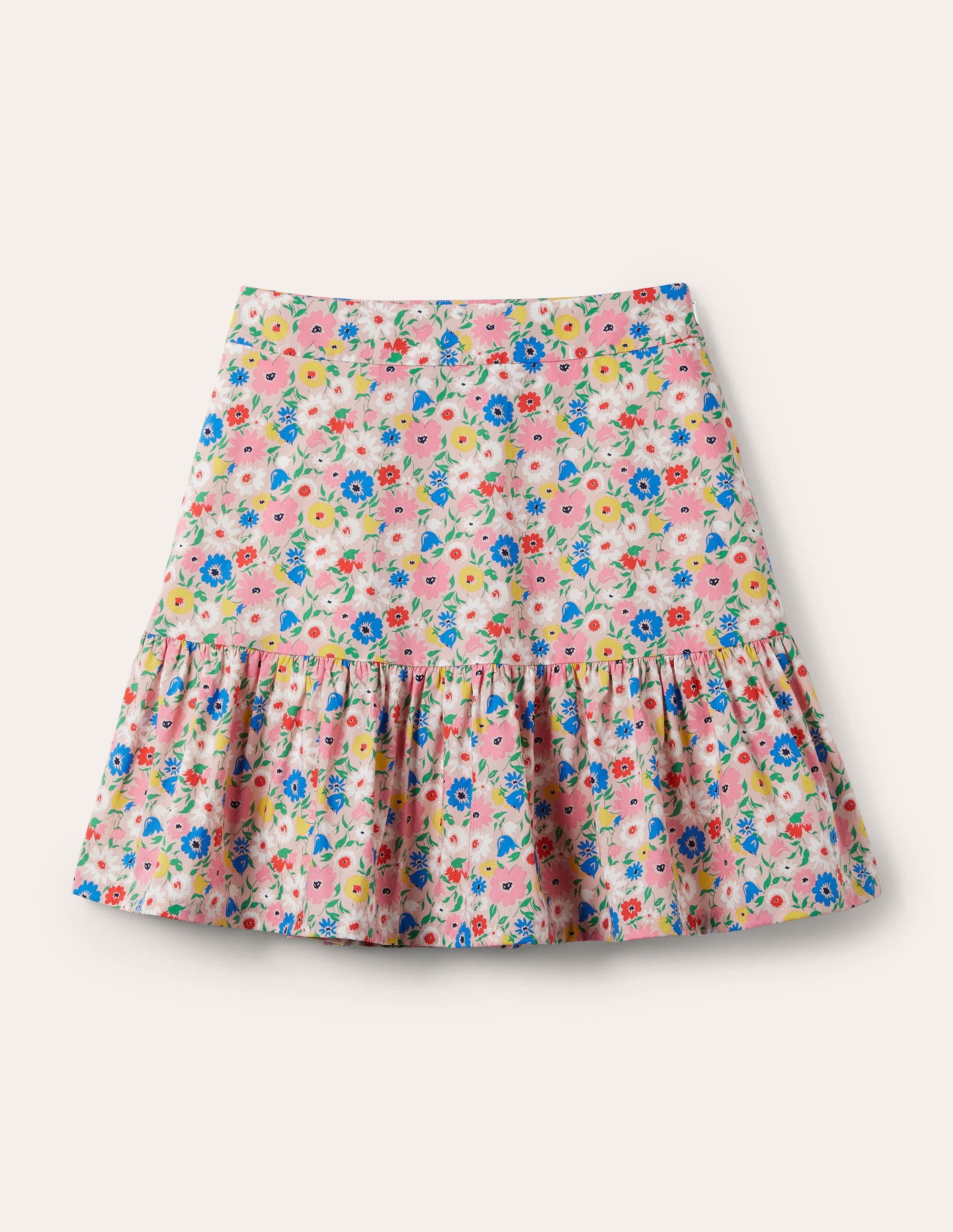 Tiered Poplin Mini Skirt-Milkshake, Elegant Bloom - Image 5