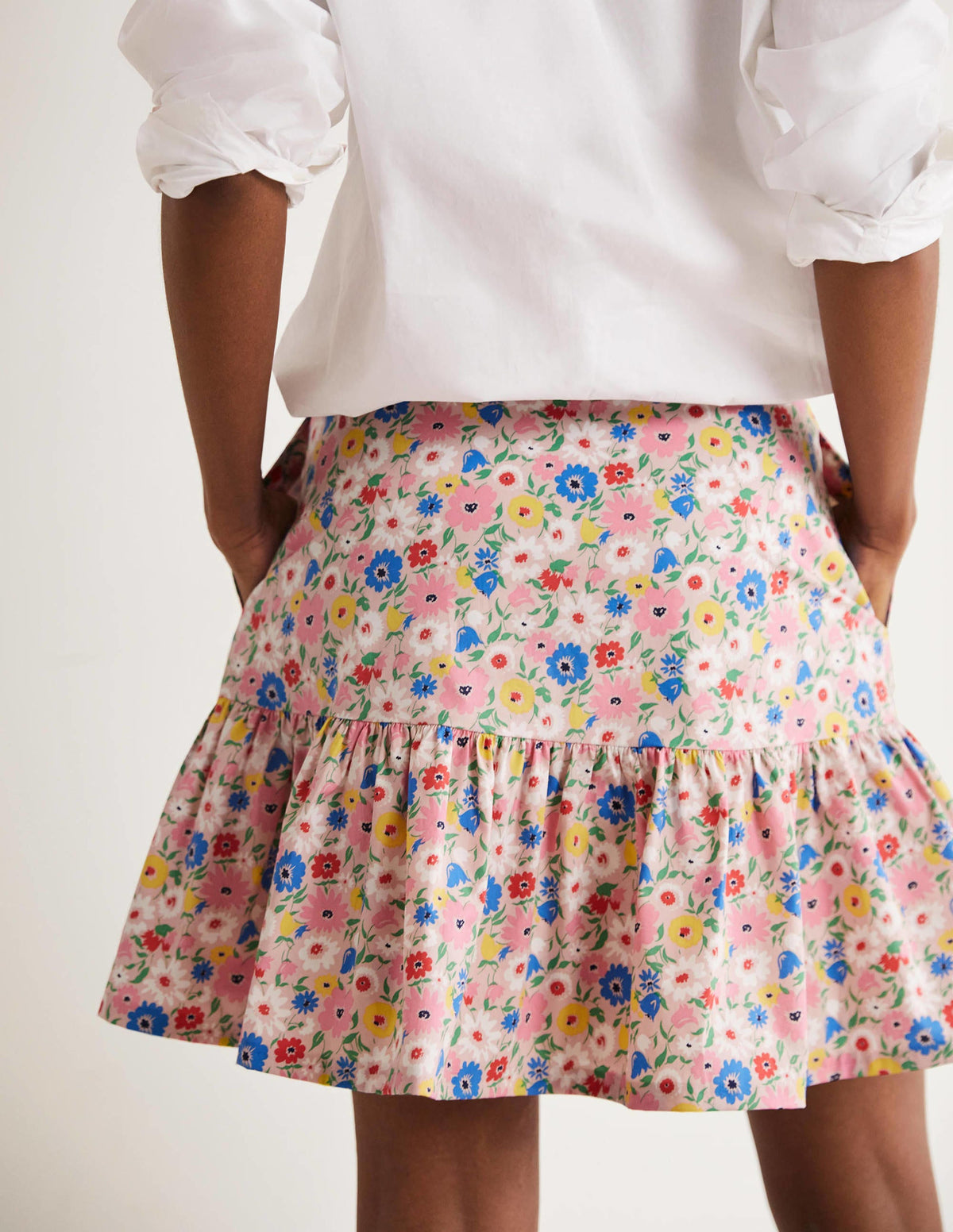 Tiered Poplin Mini Skirt-Milkshake, Elegant Bloom-3