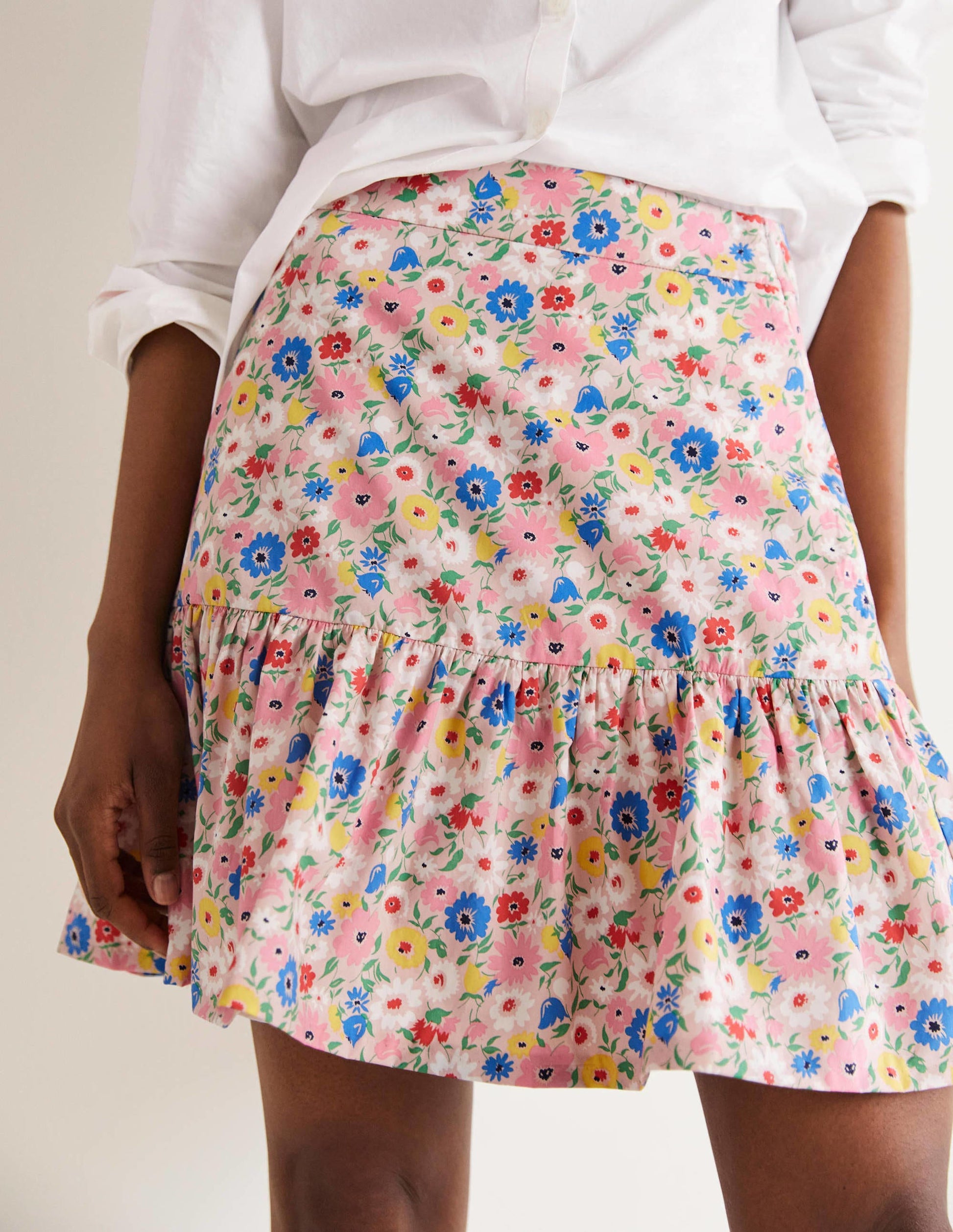 Tiered Poplin Mini Skirt-Milkshake, Elegant Bloom-4