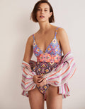 Arezzo V-neck Panel Swimsuit-French Navy, Moroccan Bloom