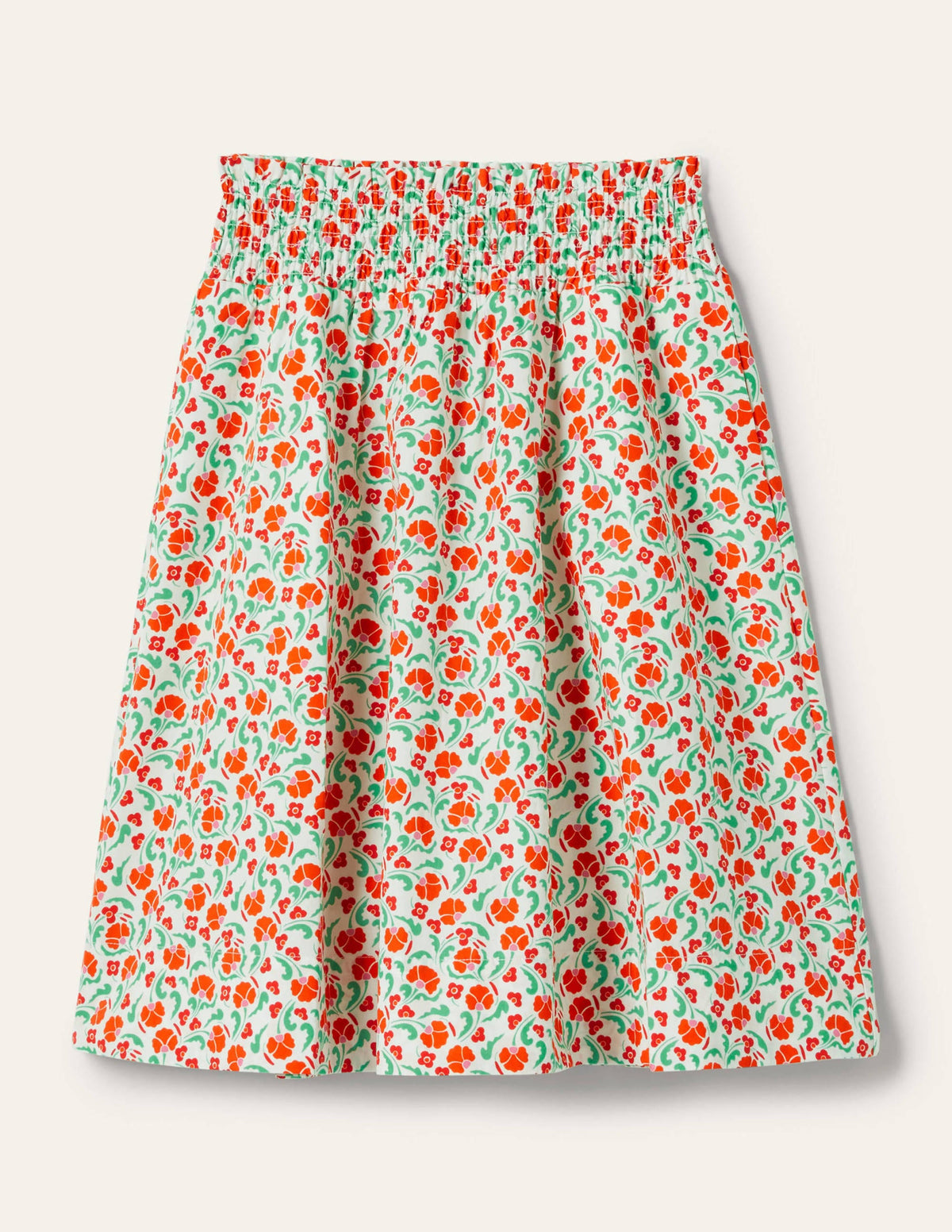 Shirred Waist Cotton Skirt-Bright Papaya, Delicate Bud - Image 6