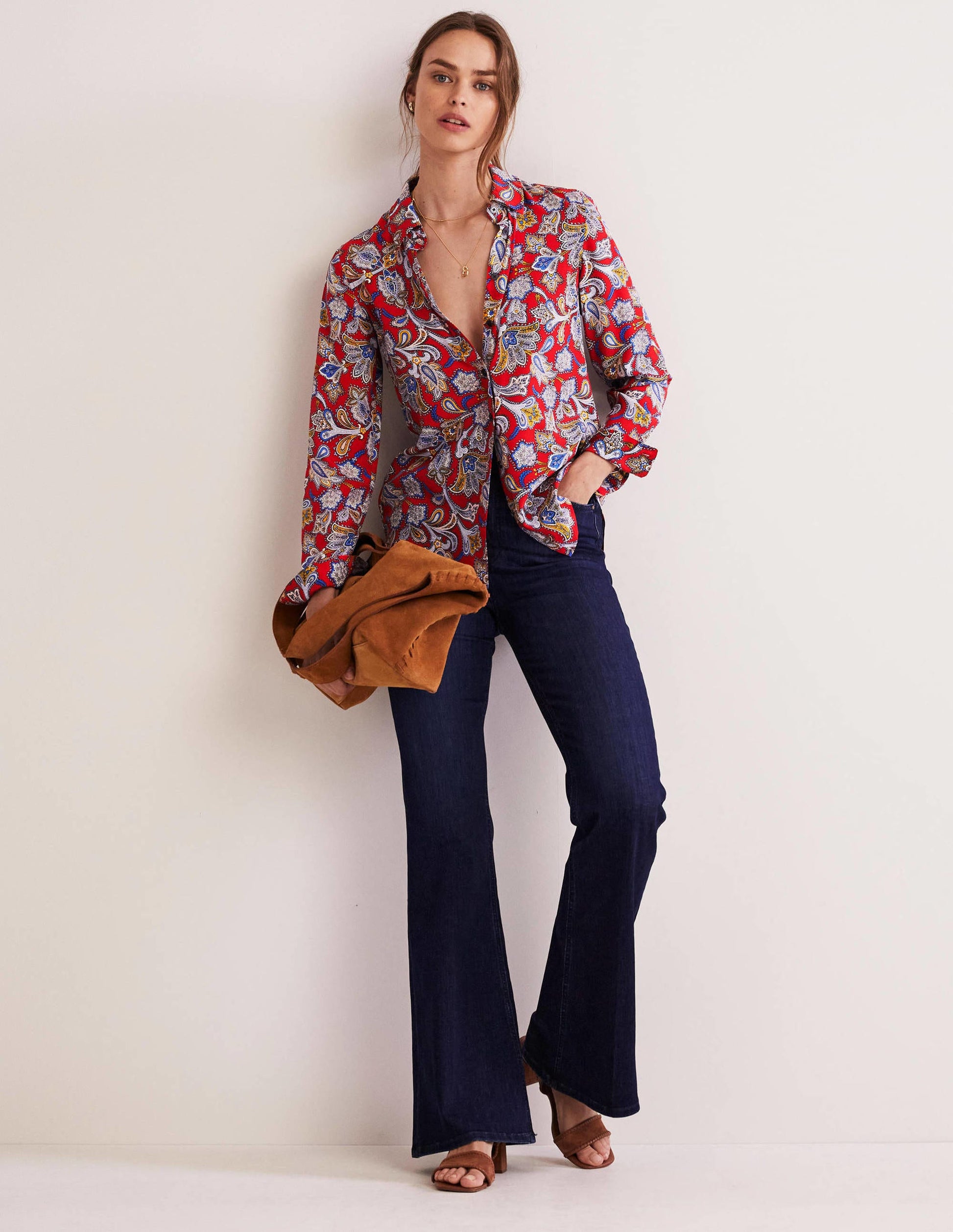 Silk Shirt-Aurora Red, Paisley Bud-1