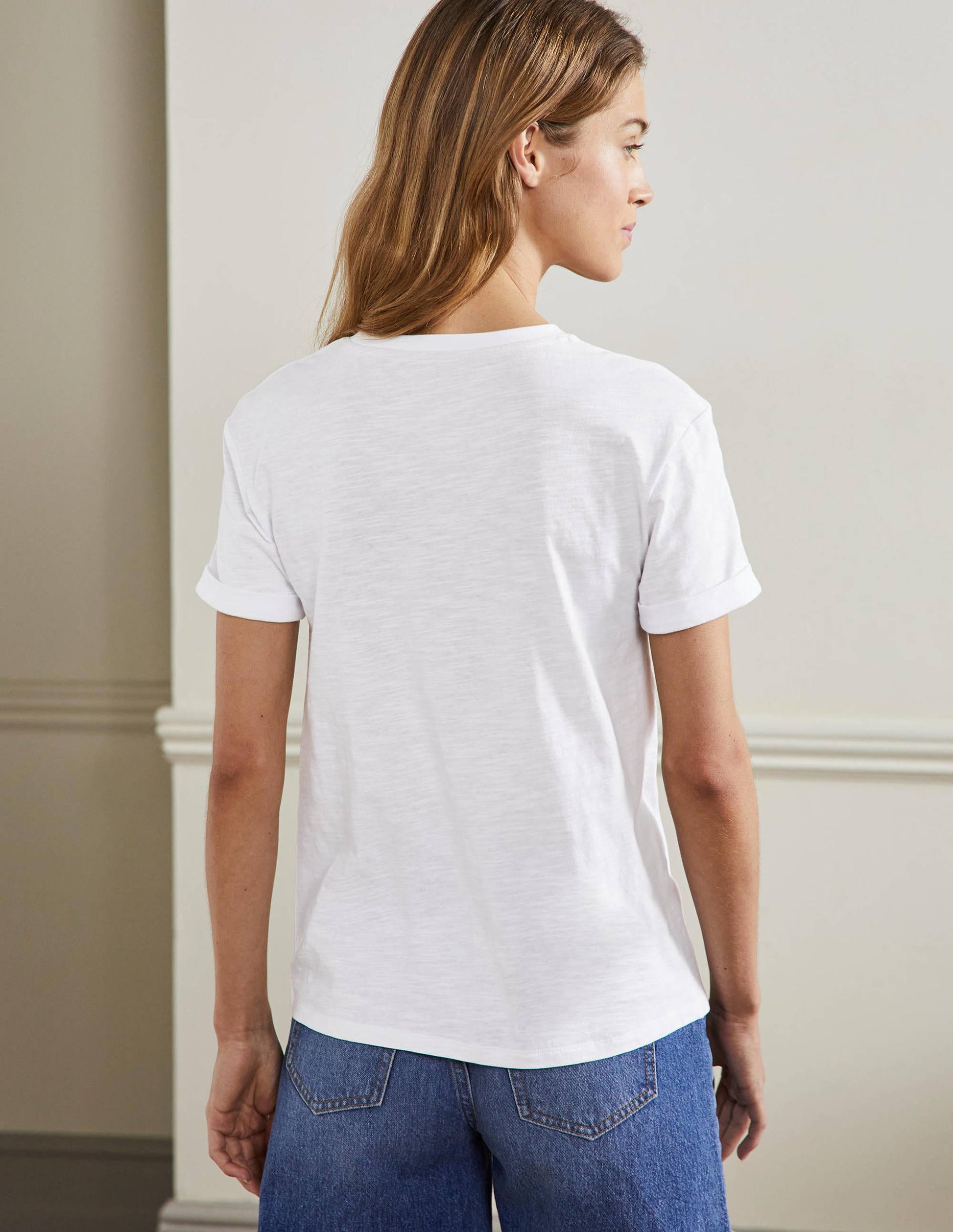Turn Up Cuff Cotton T-shirt-White, Beetle-3