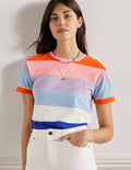 Turn Up Cuff Cotton T-shirt-Atlantic Ocean / Orange Stripe