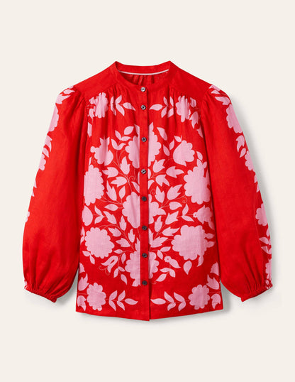 Becky Full Sleeve Linen Blouse-Dragon Red, Wildflower Prairie-5