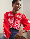 Becky Full Sleeve Linen Blouse-Dragon Red, Wildflower Prairie