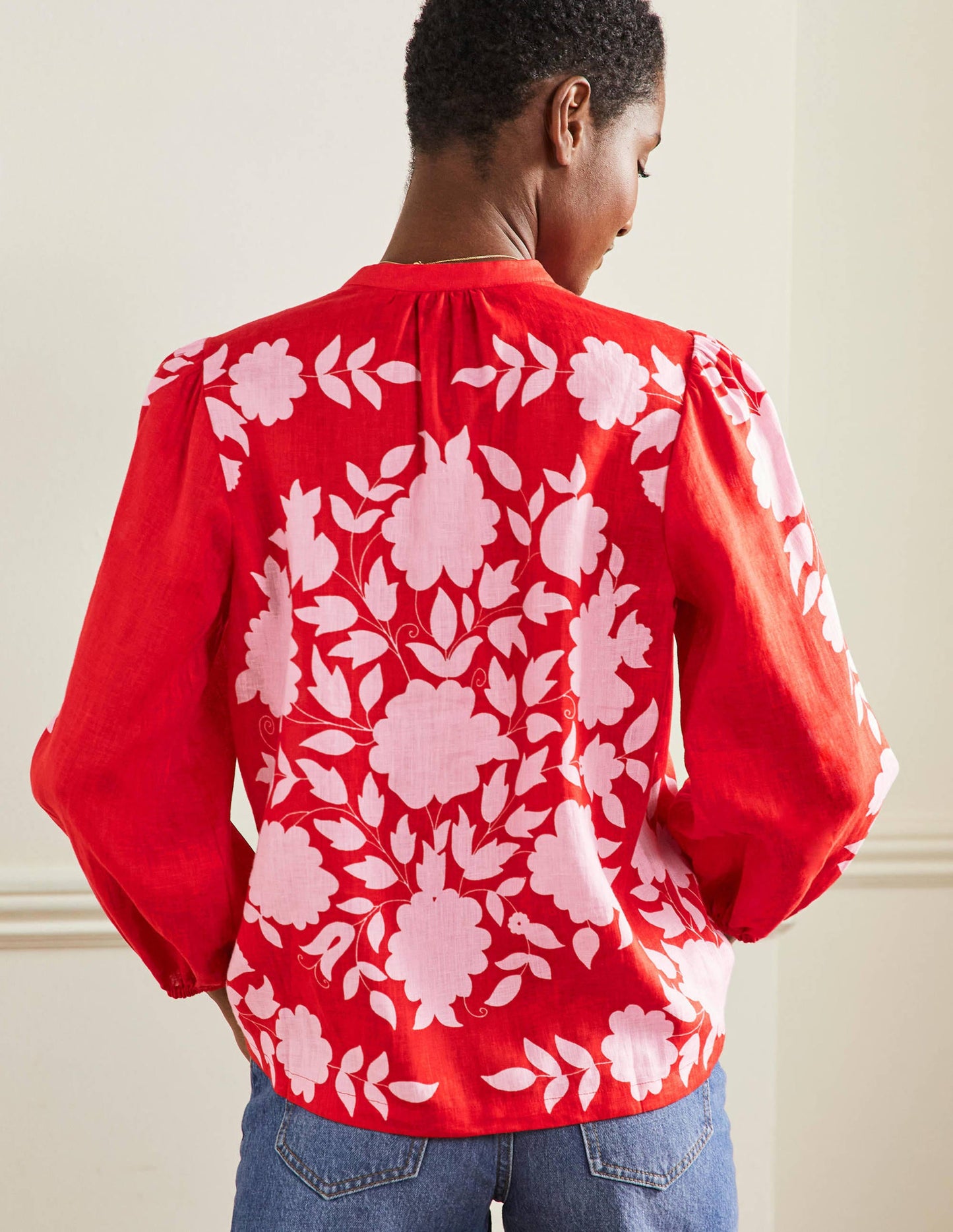 Becky Full Sleeve Linen Blouse-Dragon Red, Wildflower Prairie