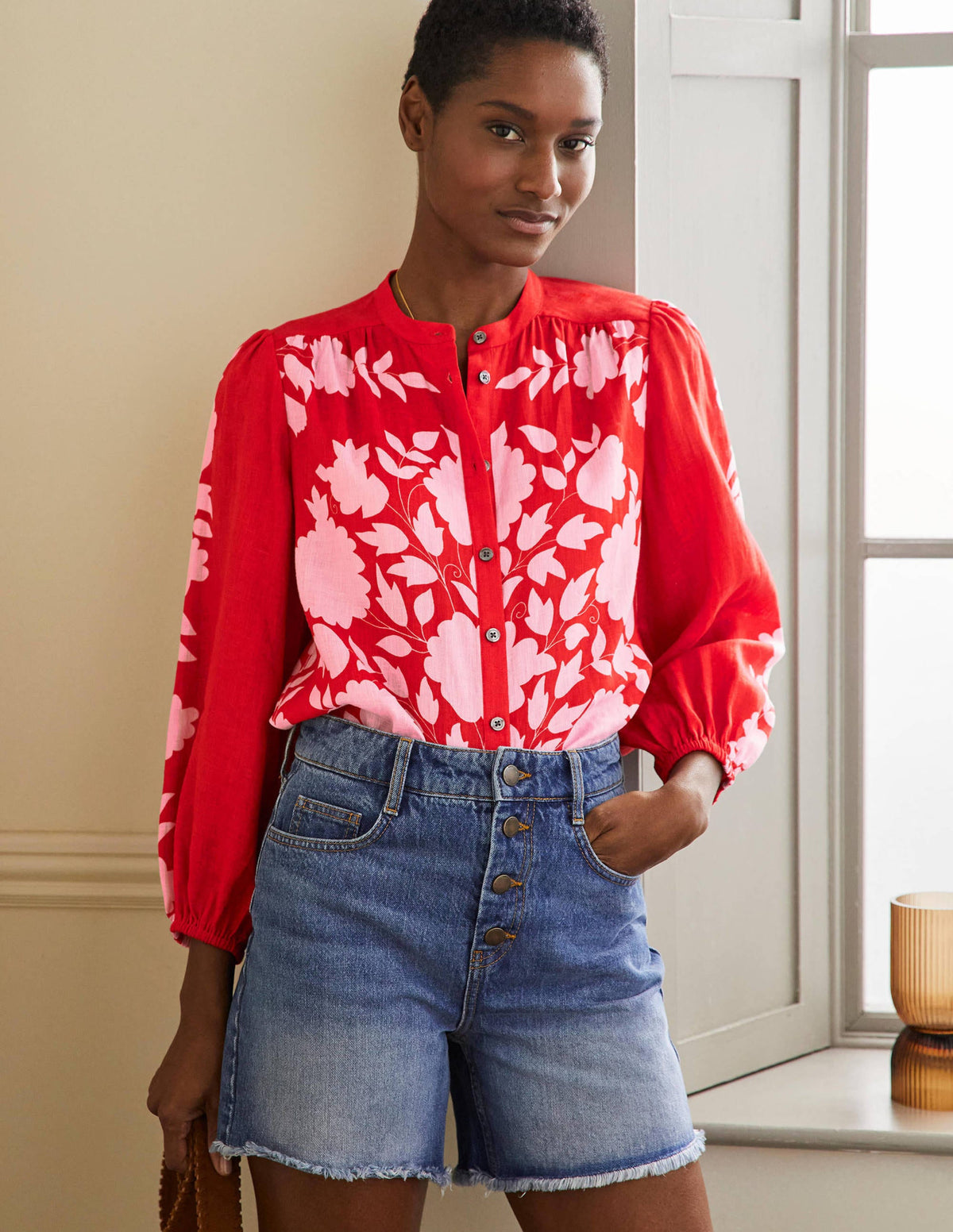 Becky Full Sleeve Linen Blouse-Dragon Red, Wildflower Prairie - Image 4