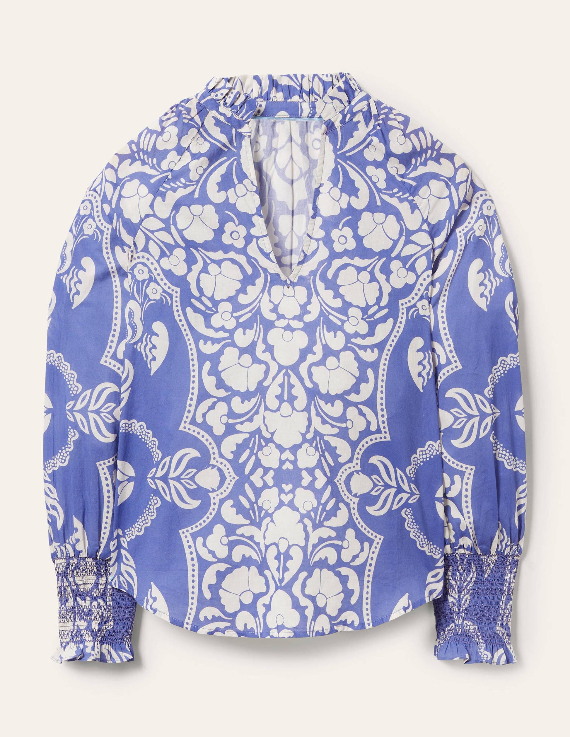 Smocked Cuff Printed Top-Bluebell, Passion Bloom-6