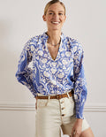 Smocked Cuff Printed Top-Bluebell, Passion Bloom
