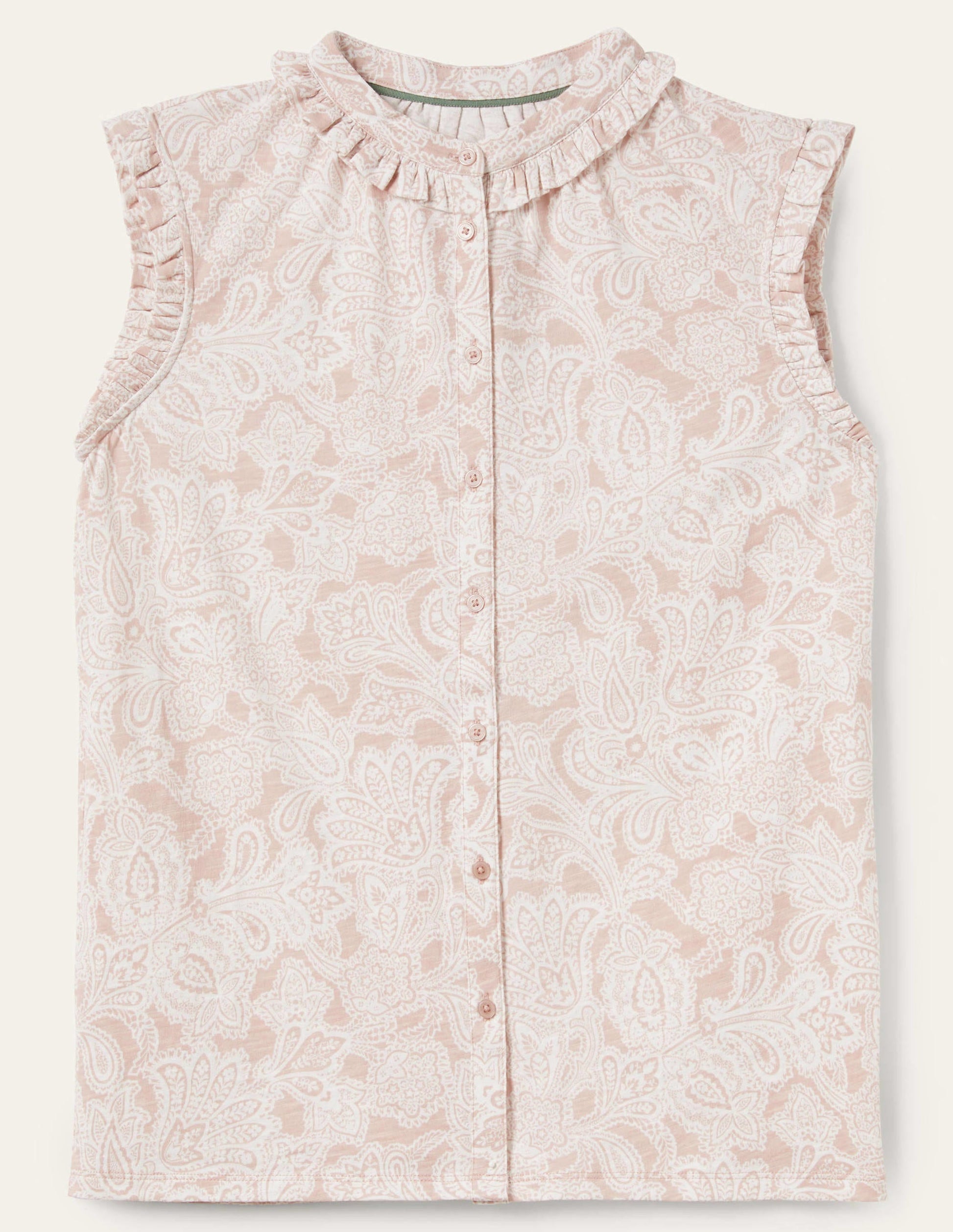 Daphne Frilly Sleeveless Shirt-Milkshake, Paisley Bud-7