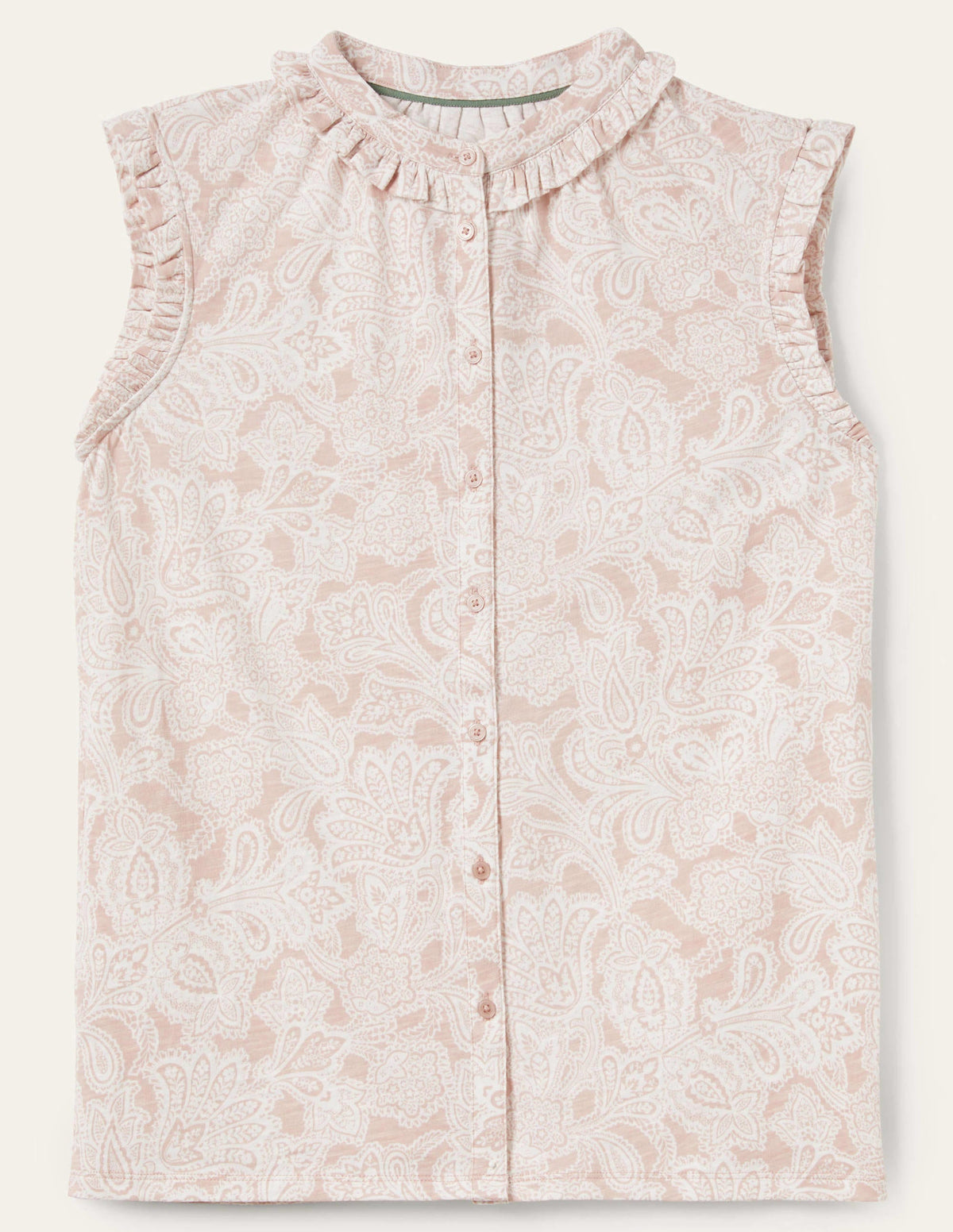 Daphne Frilly Sleeveless Shirt-Milkshake, Paisley Bud - Image 7