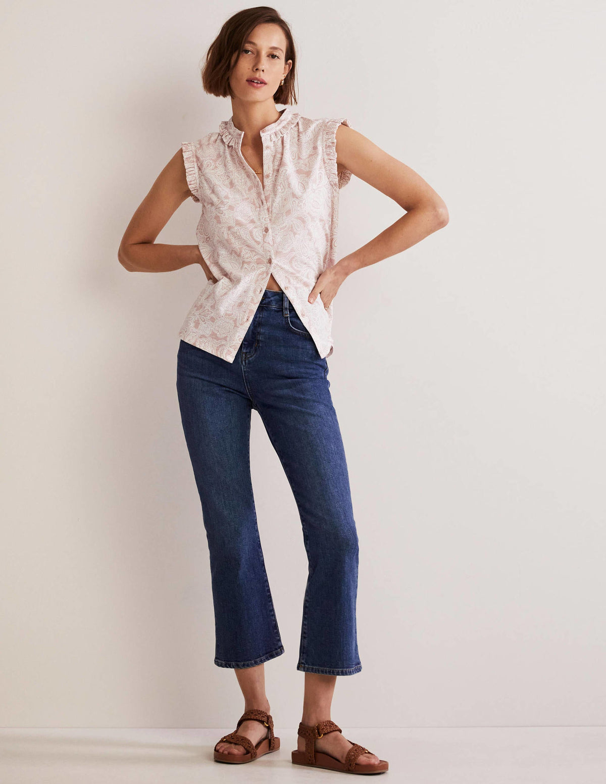 Daphne Frilly Sleeveless Shirt-Milkshake, Paisley Bud - Image 5