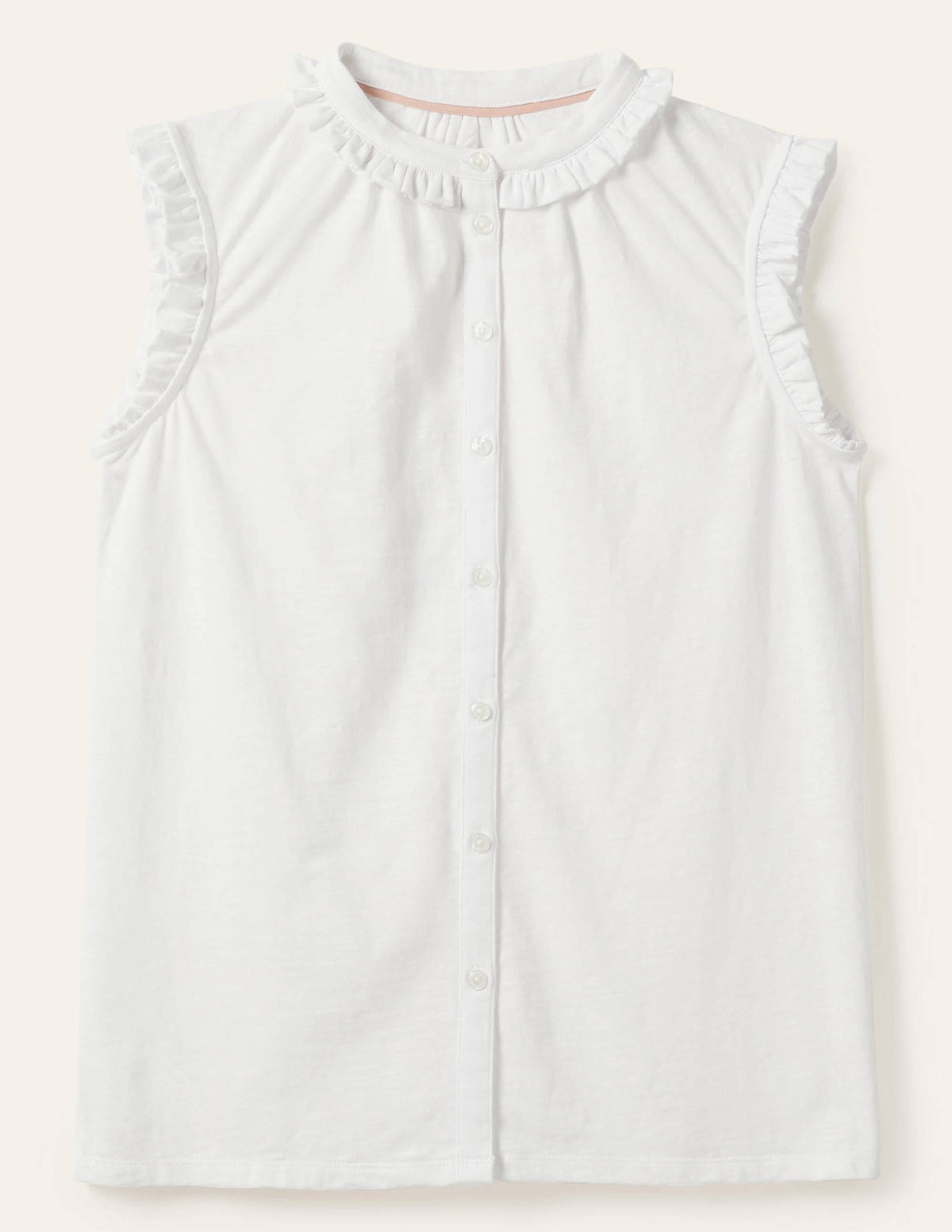 Daphne Frilly Sleeveless Shirt-White - Image 6