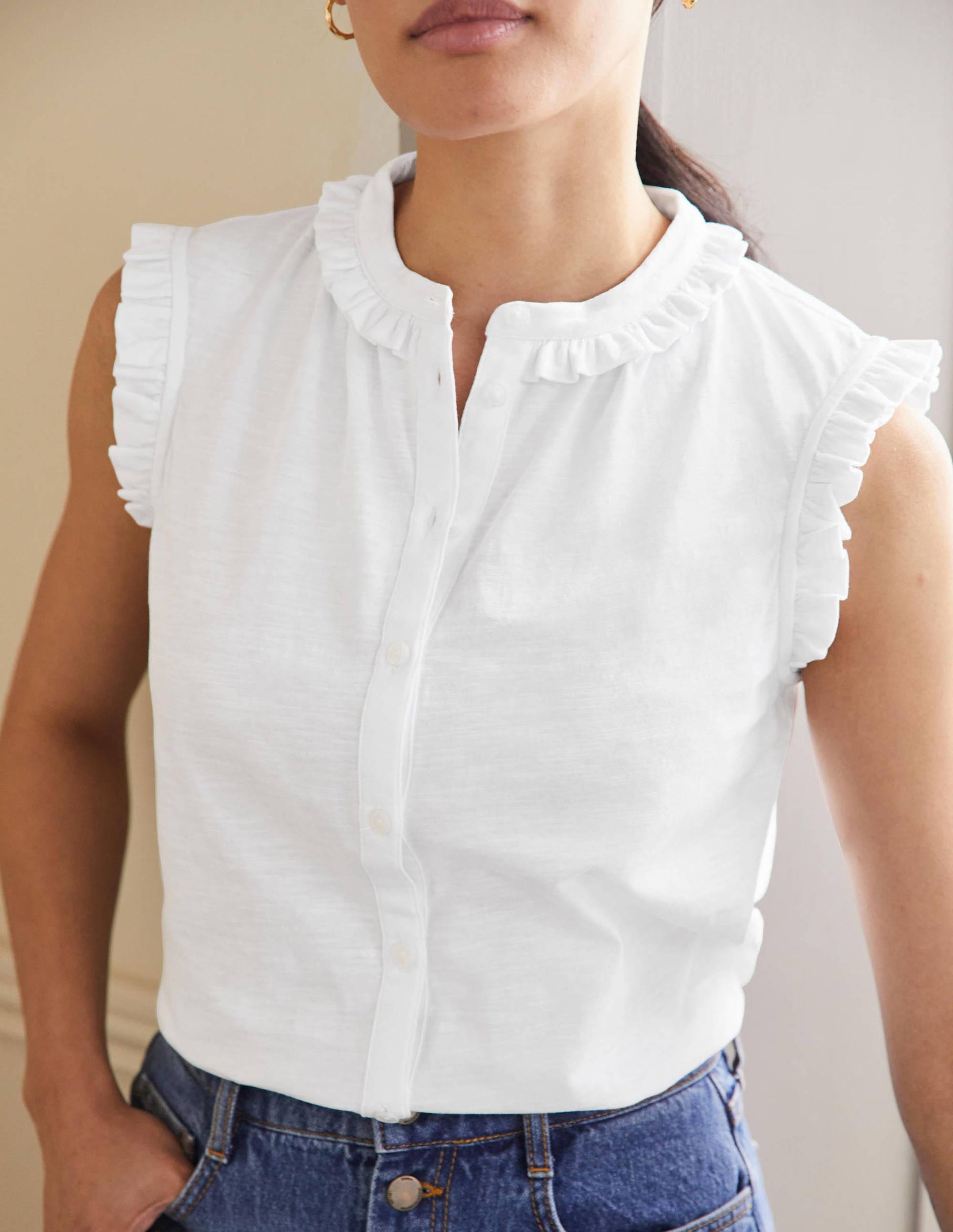 Daphne Frilly Sleeveless Shirt-White-4