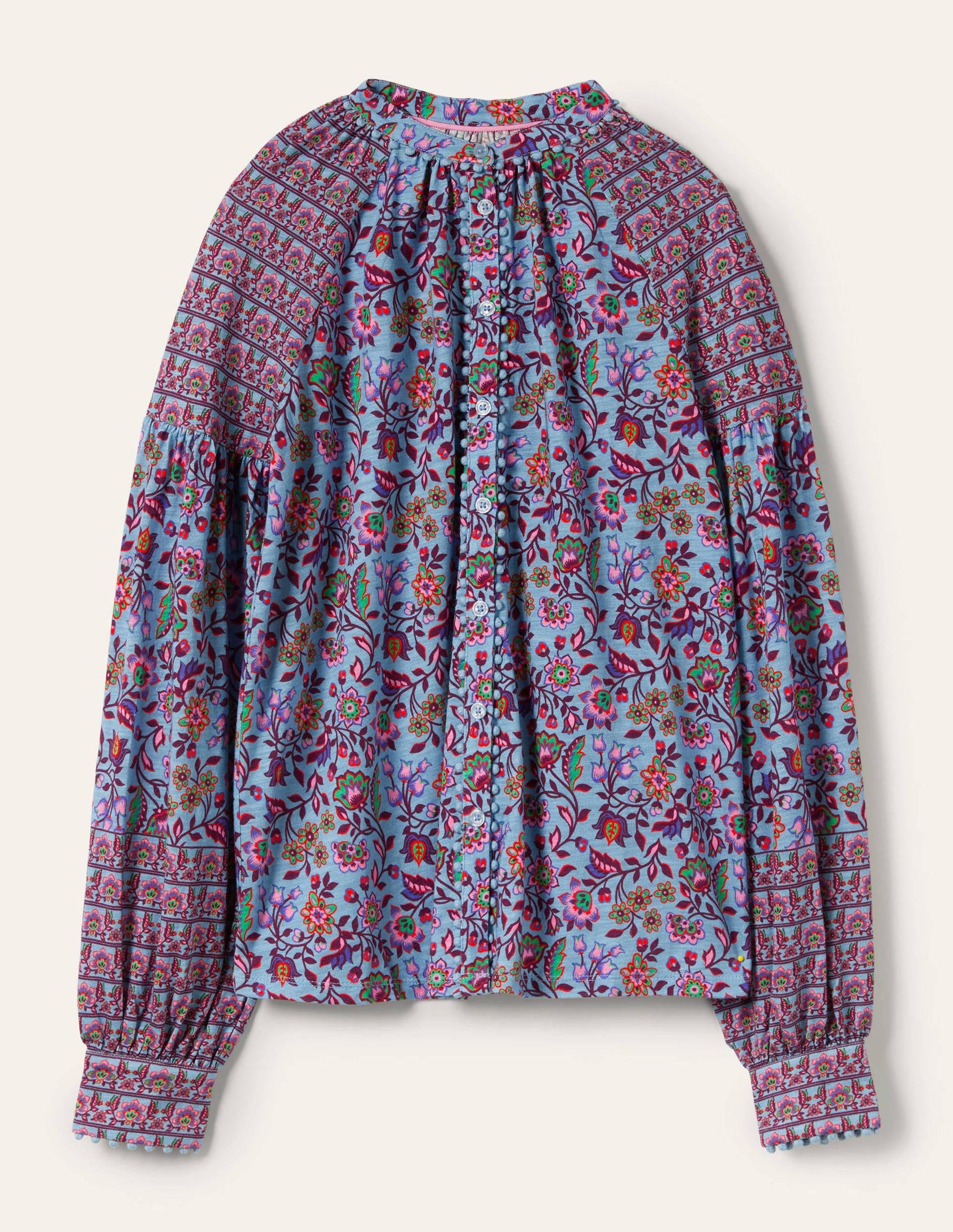 Printed Detail Jersey Shirt-Dusty Blue, Oriental Meadow-6