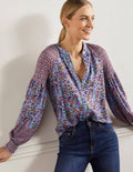 Printed Detail Jersey Shirt-Dusty Blue, Oriental Meadow