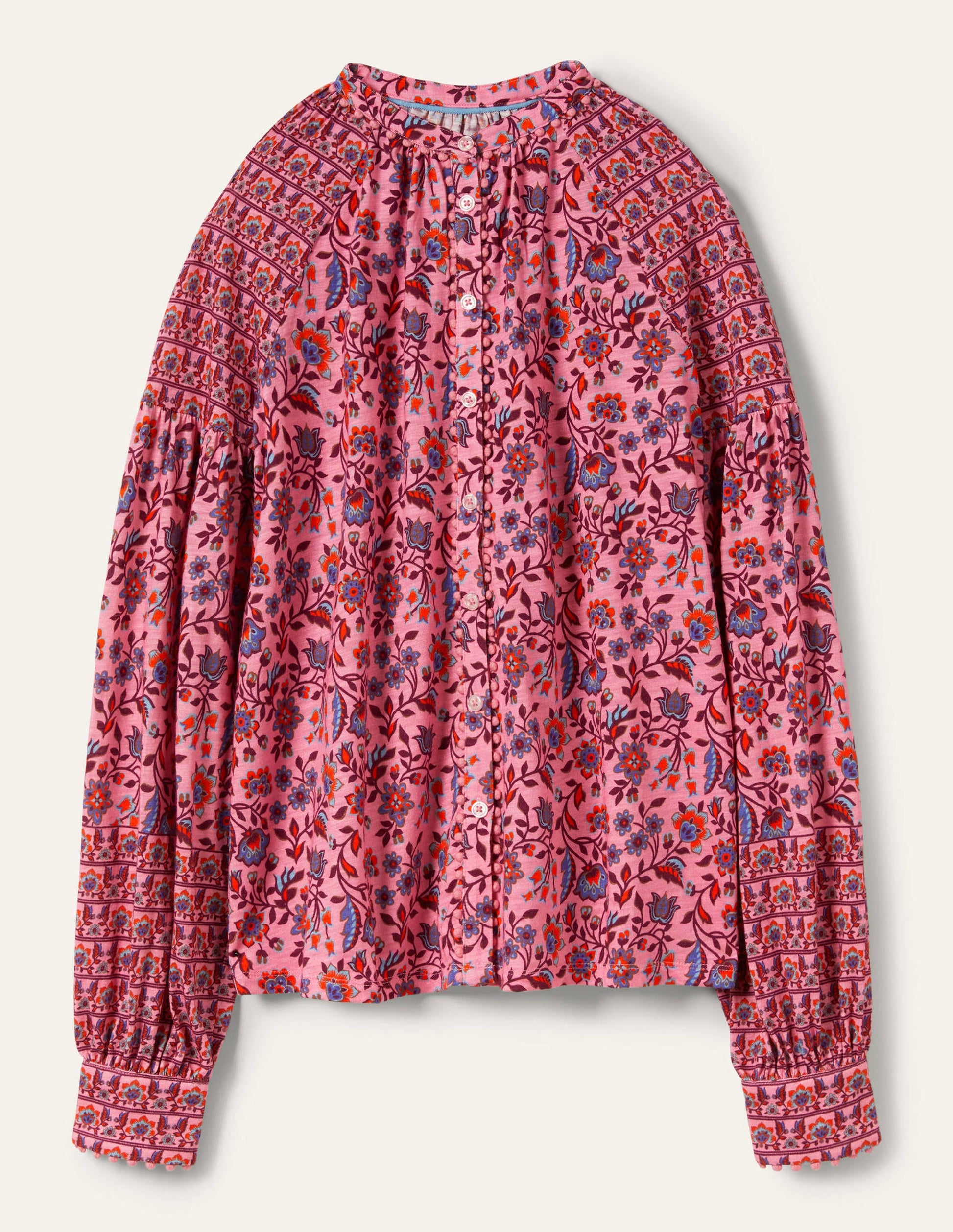 Printed Detail Jersey Shirt-Formica Pink, Oriental Meadow-4