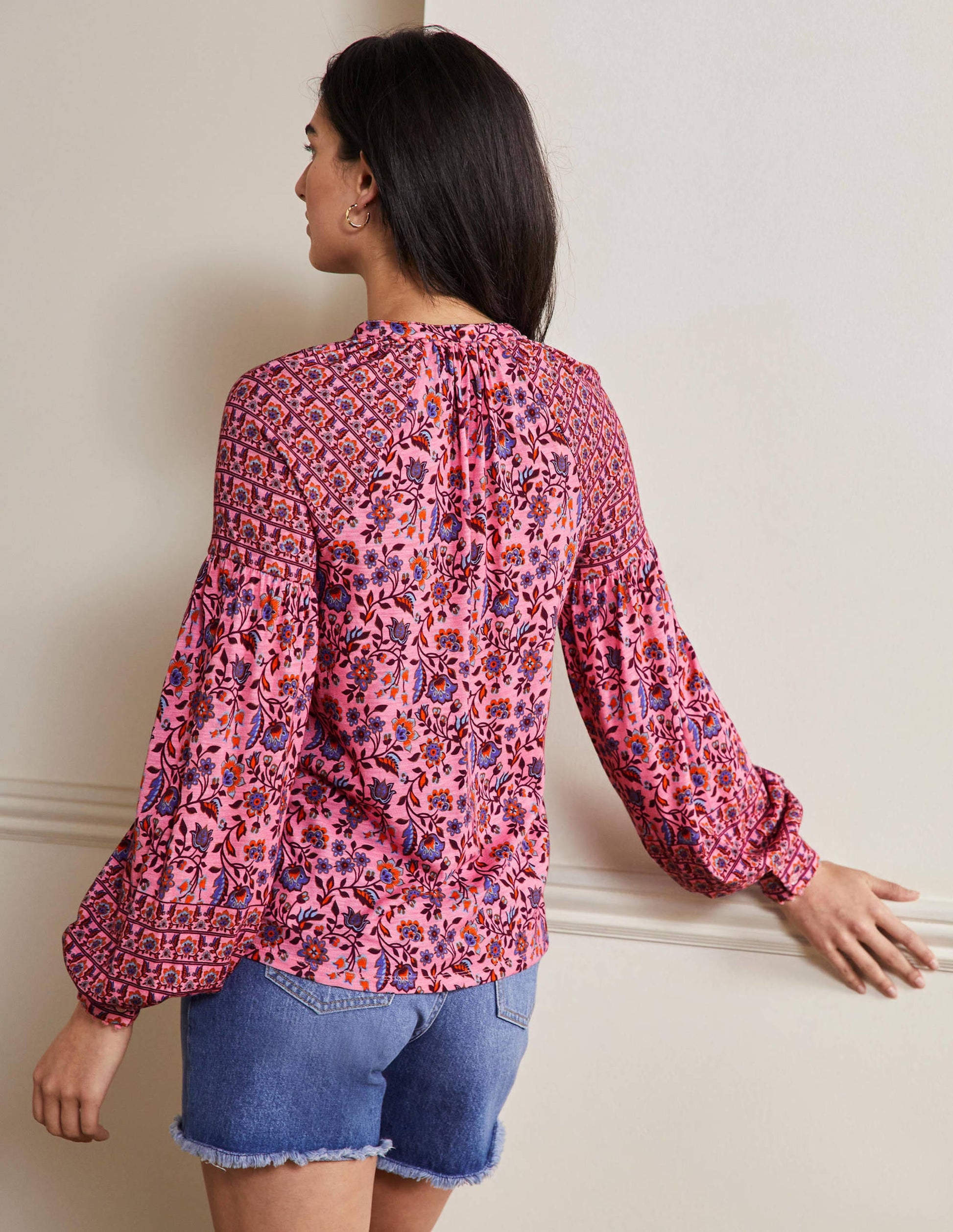 Printed Detail Jersey Shirt-Formica Pink, Oriental Meadow-3