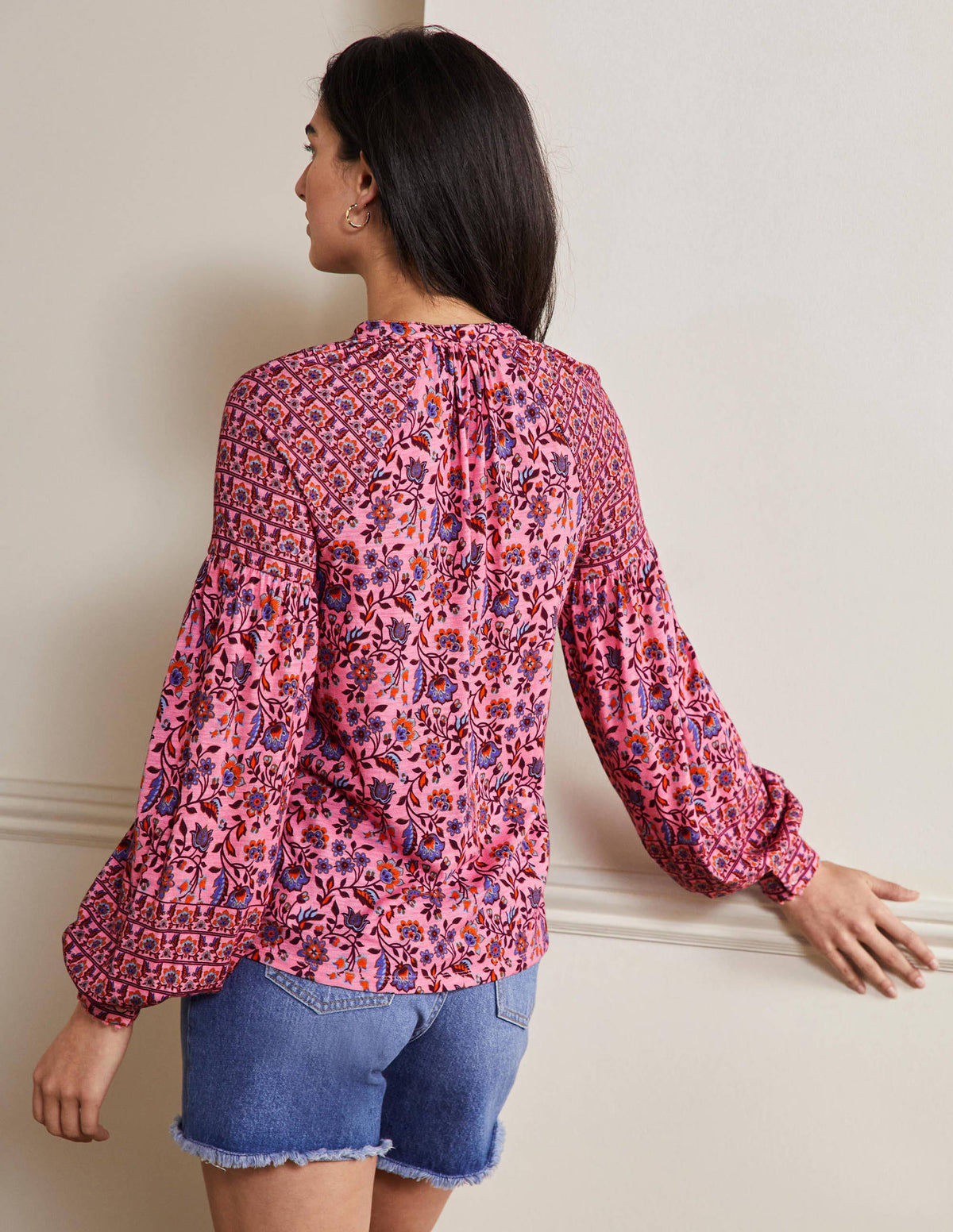 Printed Detail Jersey Shirt-Formica Pink, Oriental Meadow - Image 3