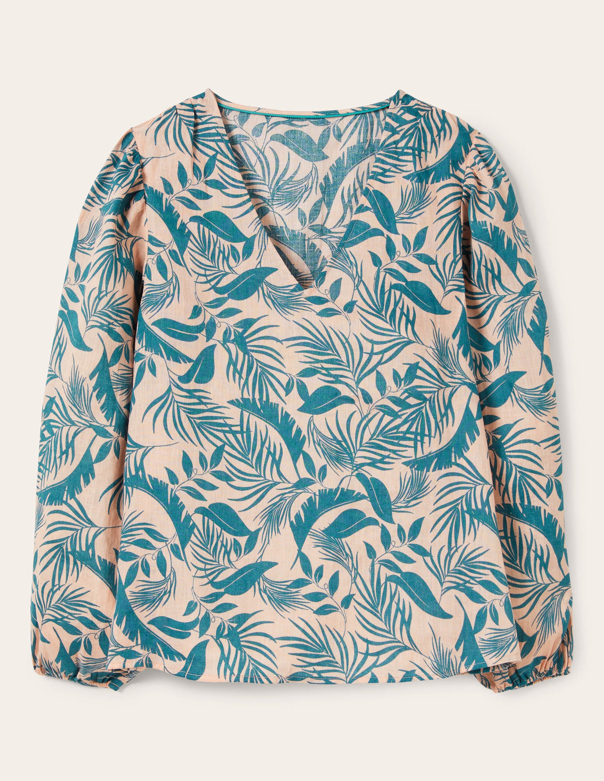V-Neck Linen Top-Milkshake, Tropic Foliage - Image 4