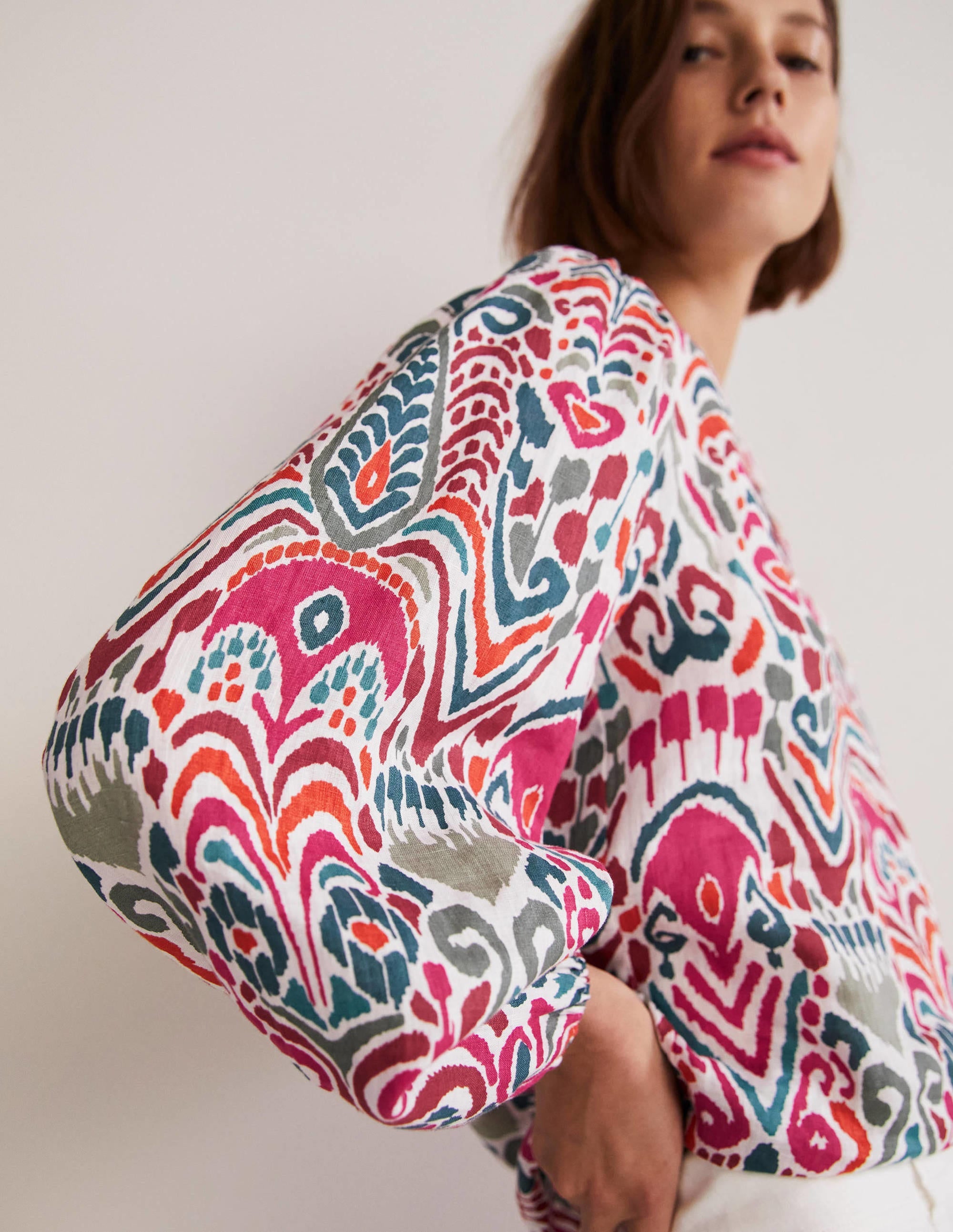 V-Neck Linen Top-Multi, Ikat Charm - Image 4