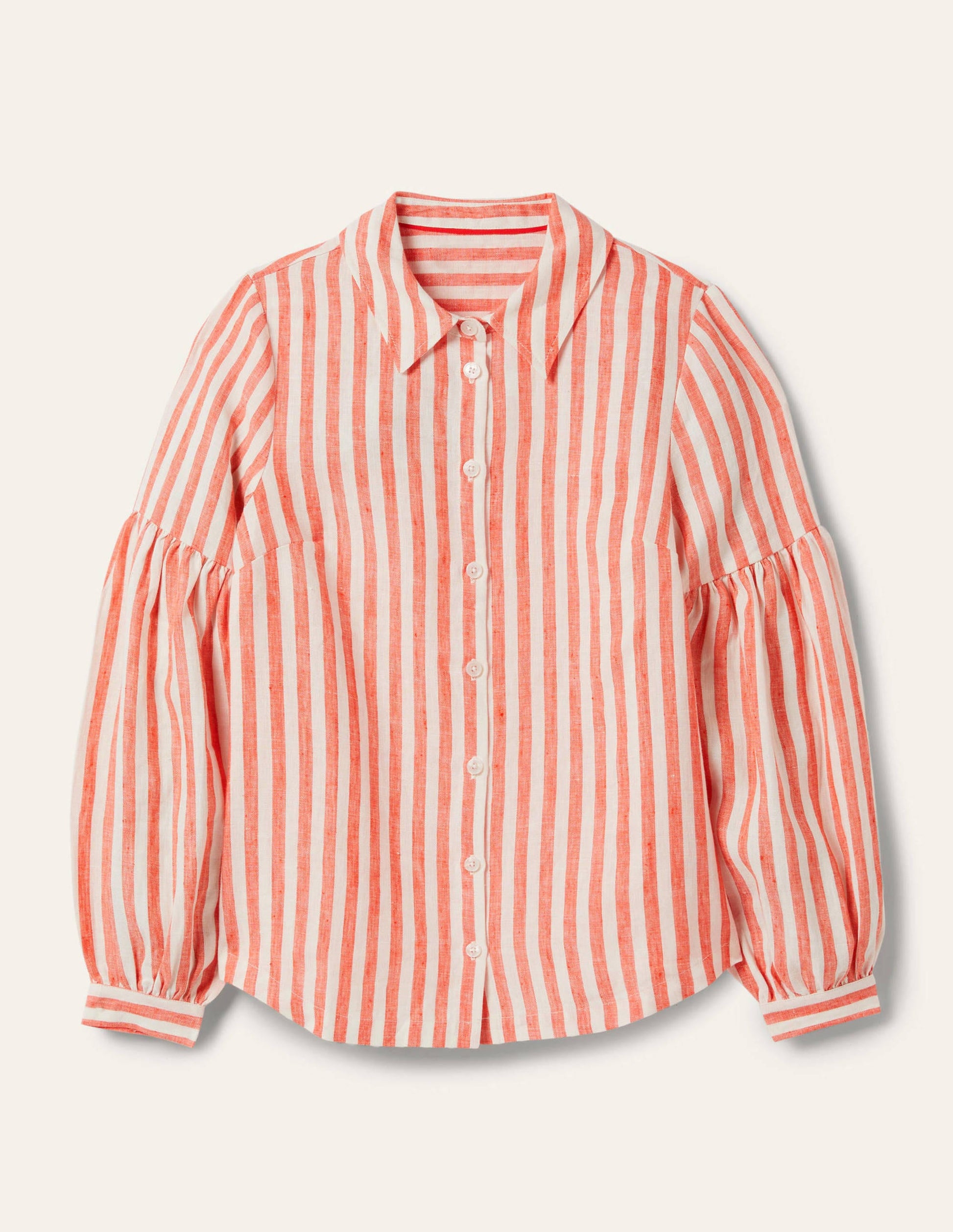 Anna Blouson Linen Shirt-Papaya/Ivory Stripe-6