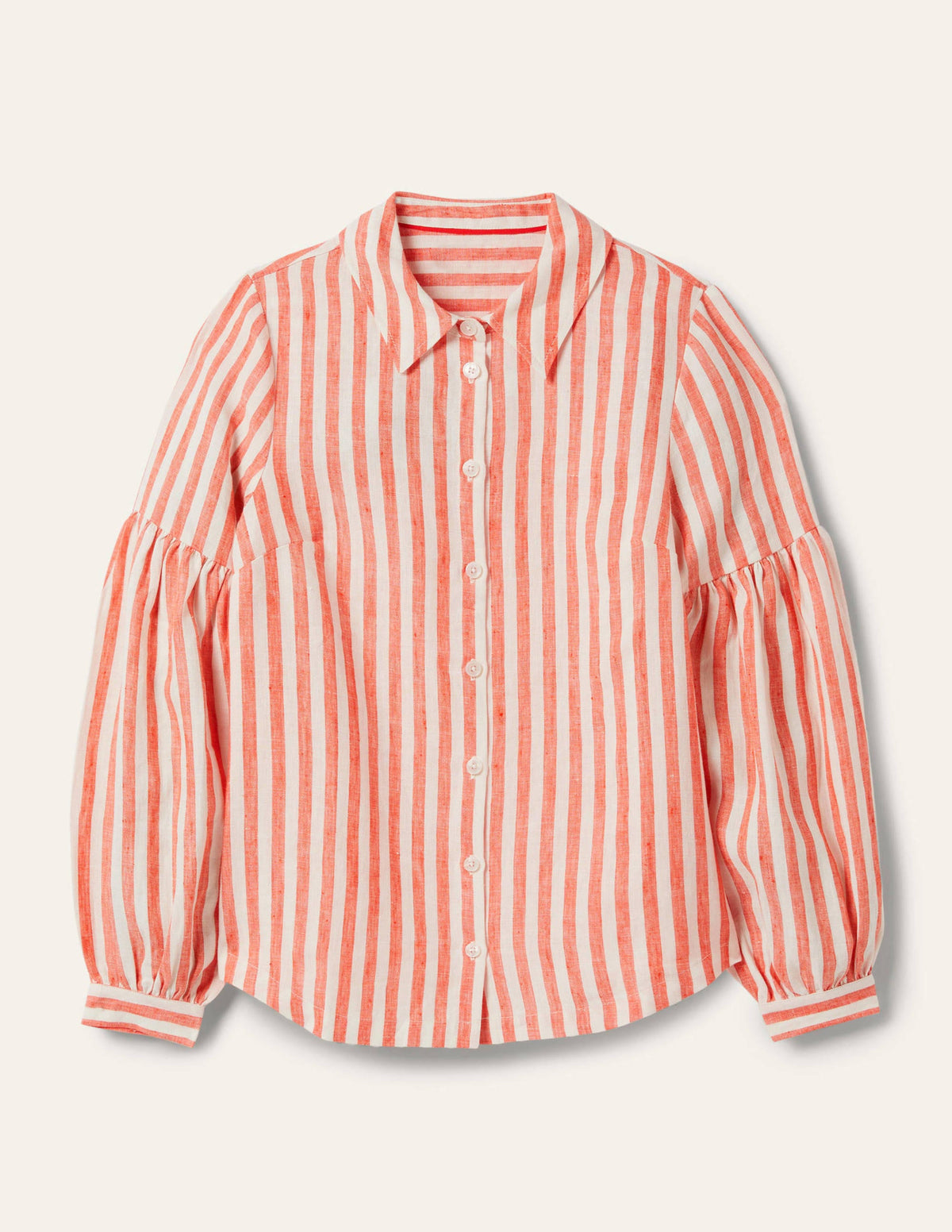 Anna Blouson Linen Shirt-Papaya/Ivory Stripe - Image 6