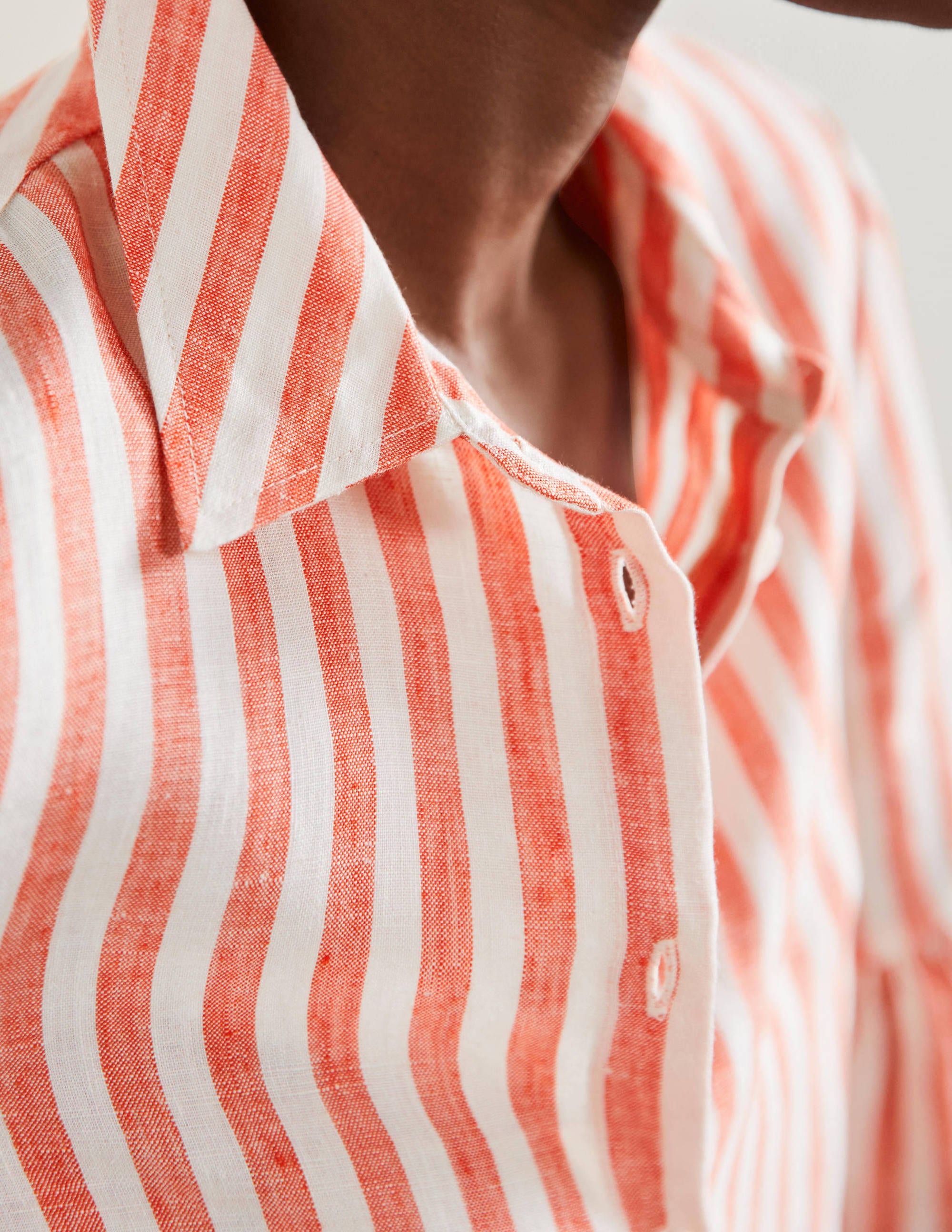 Anna Blouson Linen Shirt-Papaya/Ivory Stripe - Image 2