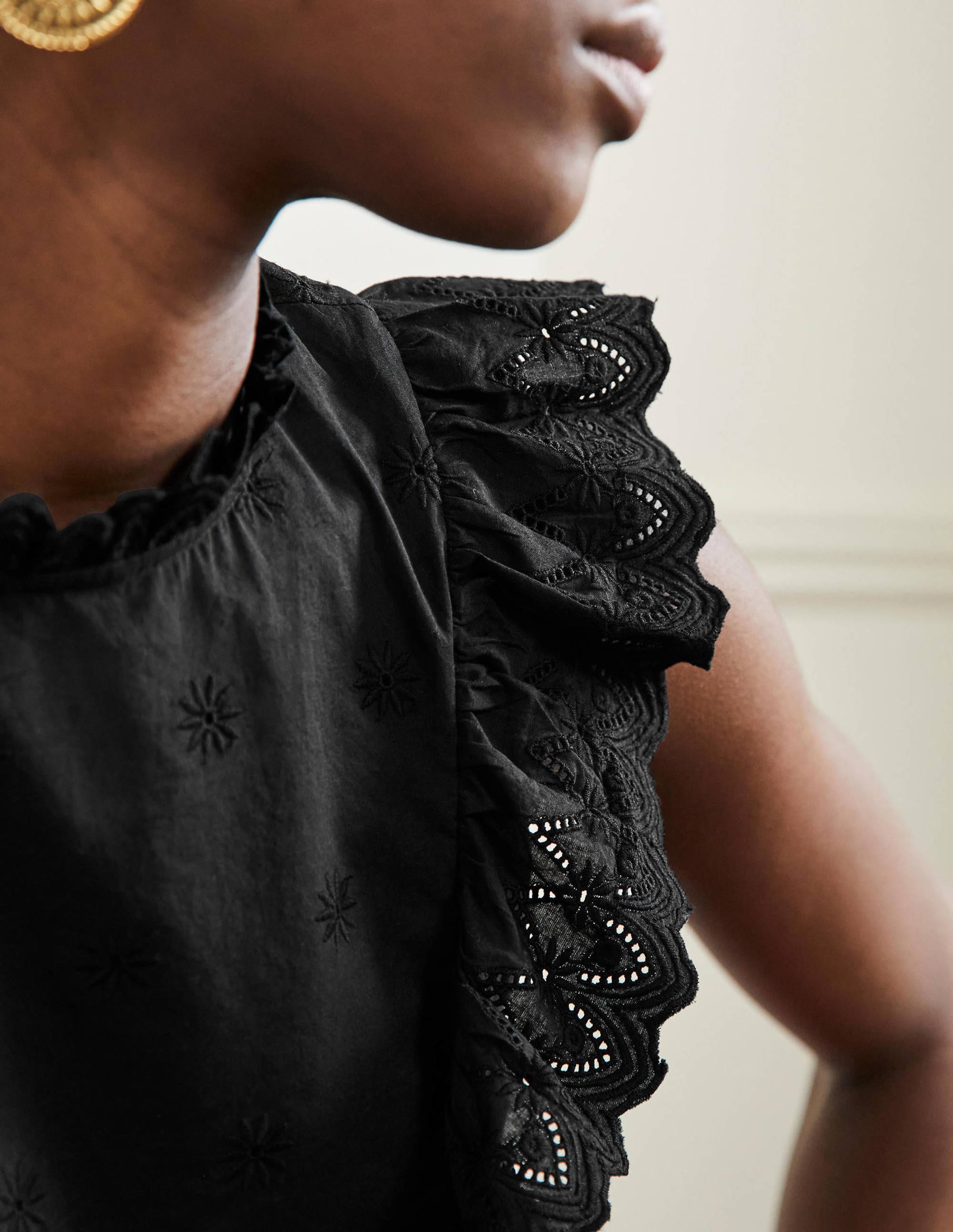 Nina Sleeveless Broderie Top-Black - Image 2