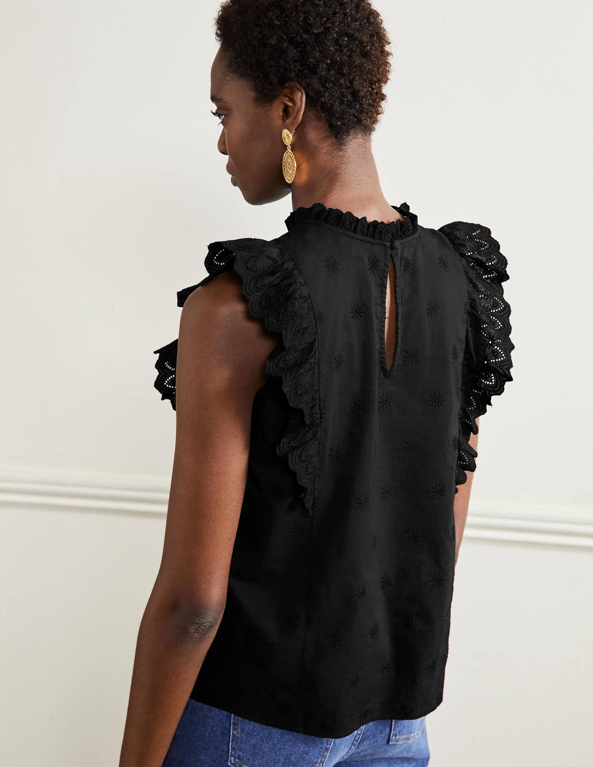 Nina Sleeveless Broderie Top-Black - Image 3