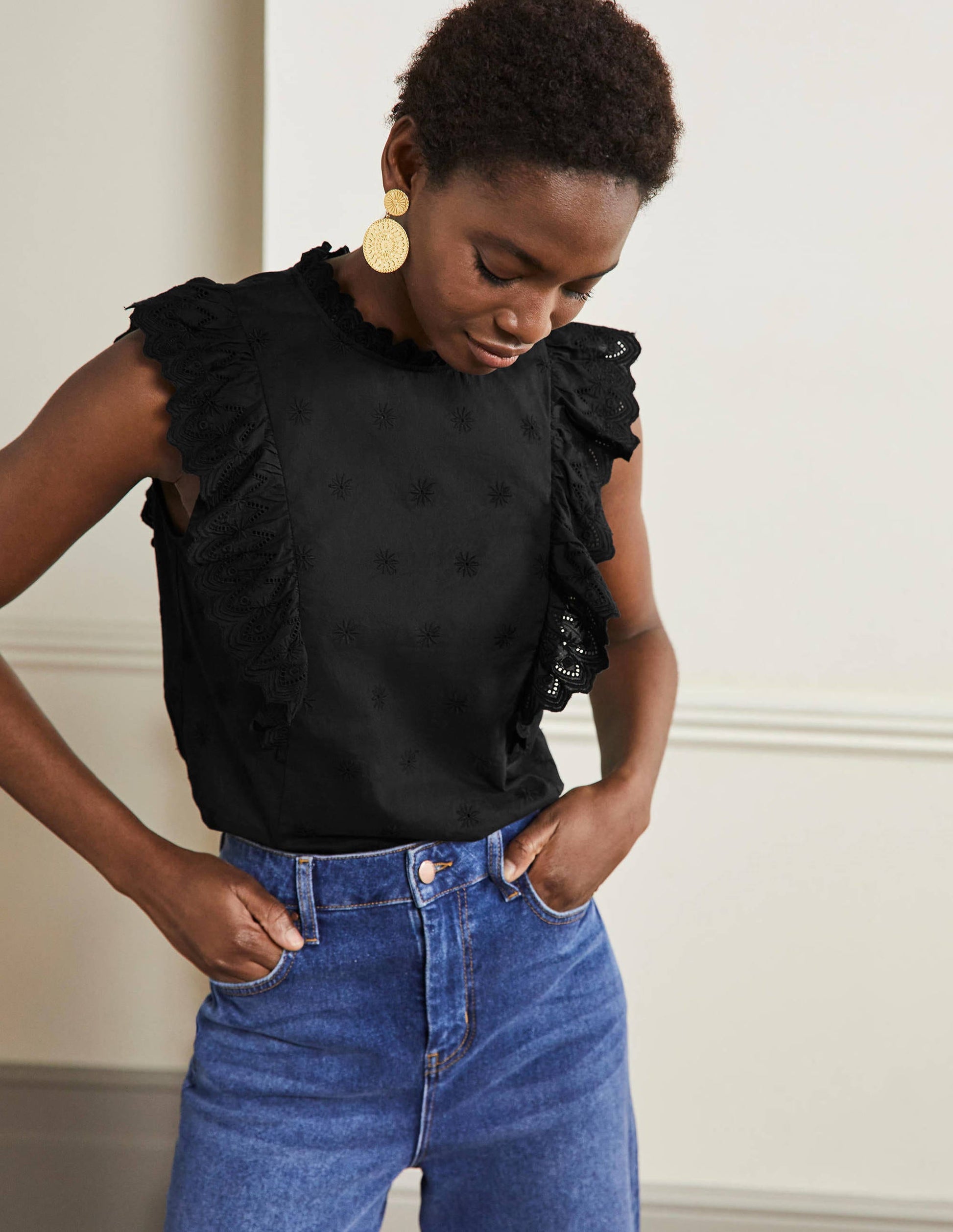 Nina Sleeveless Broderie Top-Black-4