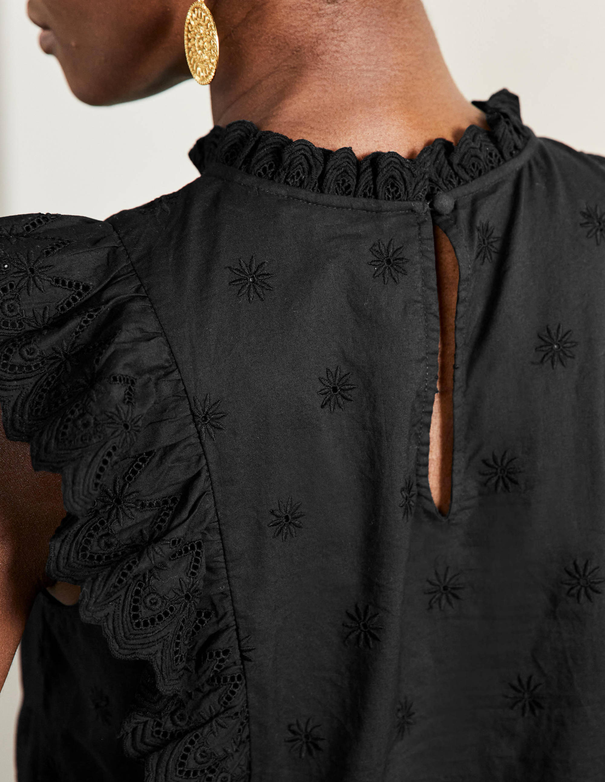 Nina Sleeveless Broderie Top-Black - Image 5