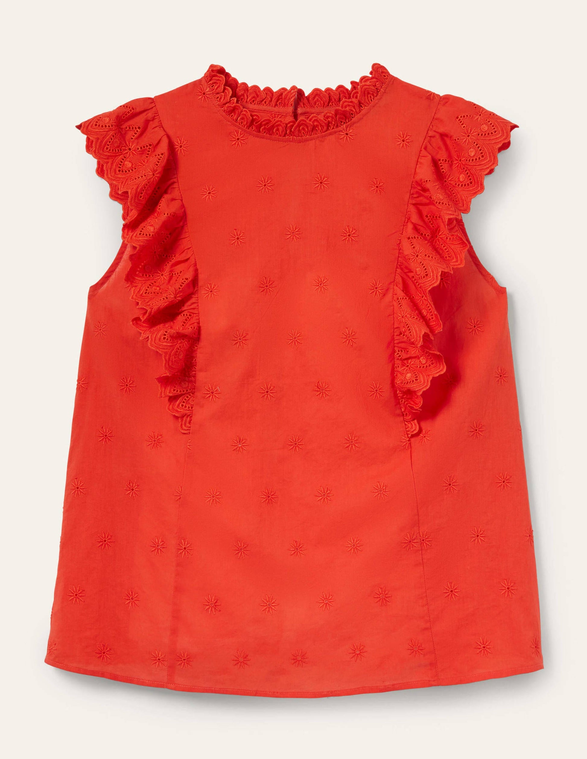 Nina Sleeveless Broderie Top-Bright Papaya-6