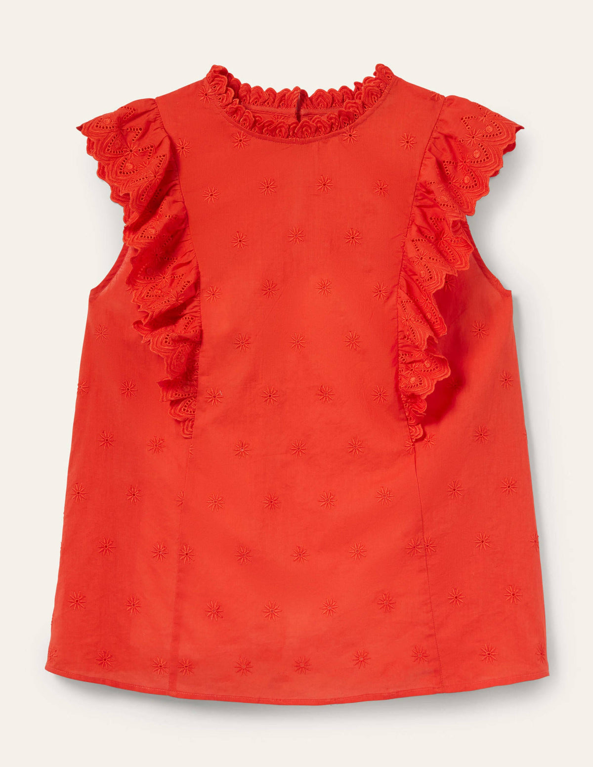 Nina Sleeveless Broderie Top-Bright Papaya - Image 6