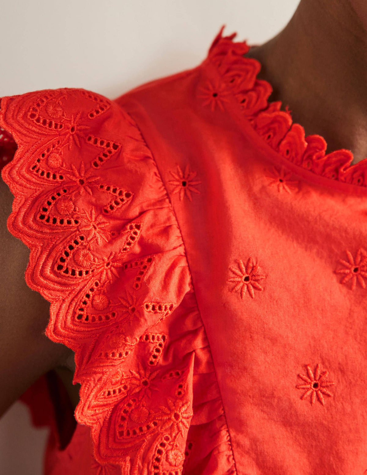 Nina Sleeveless Broderie Top-Bright Papaya - Image 2