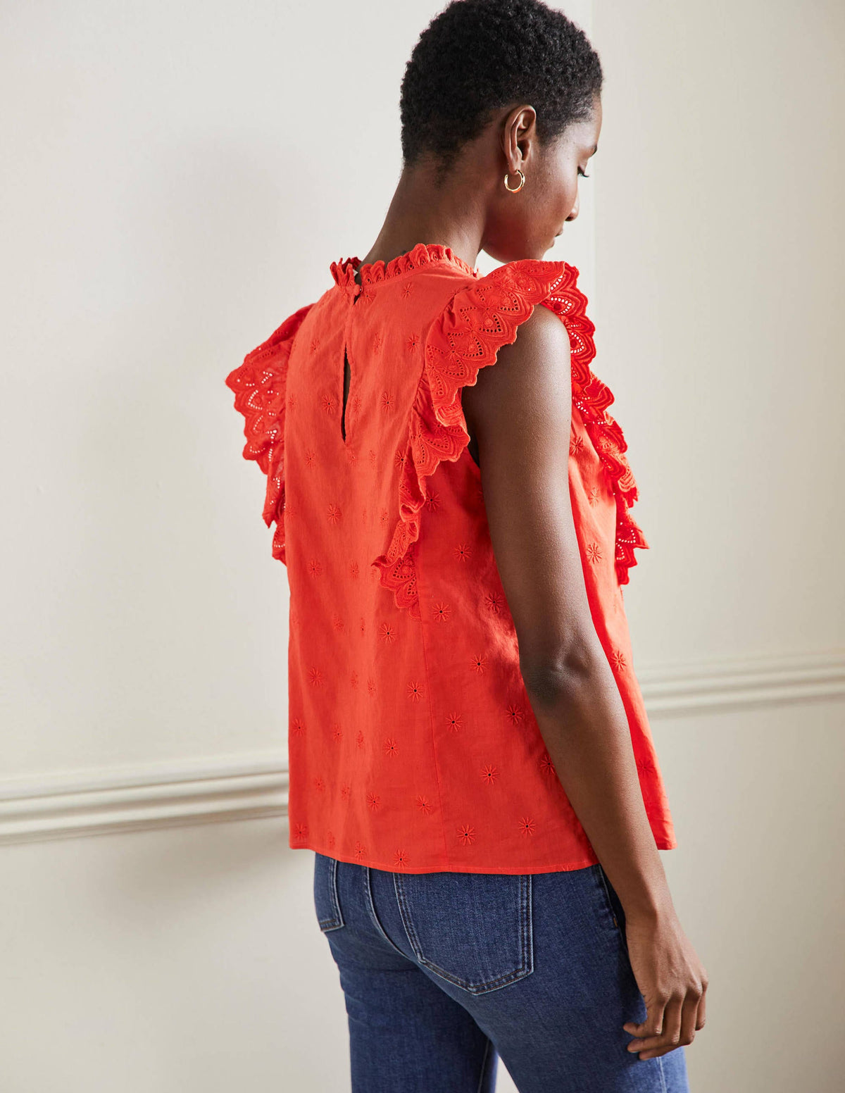 Nina Sleeveless Broderie Top-Bright Papaya-3