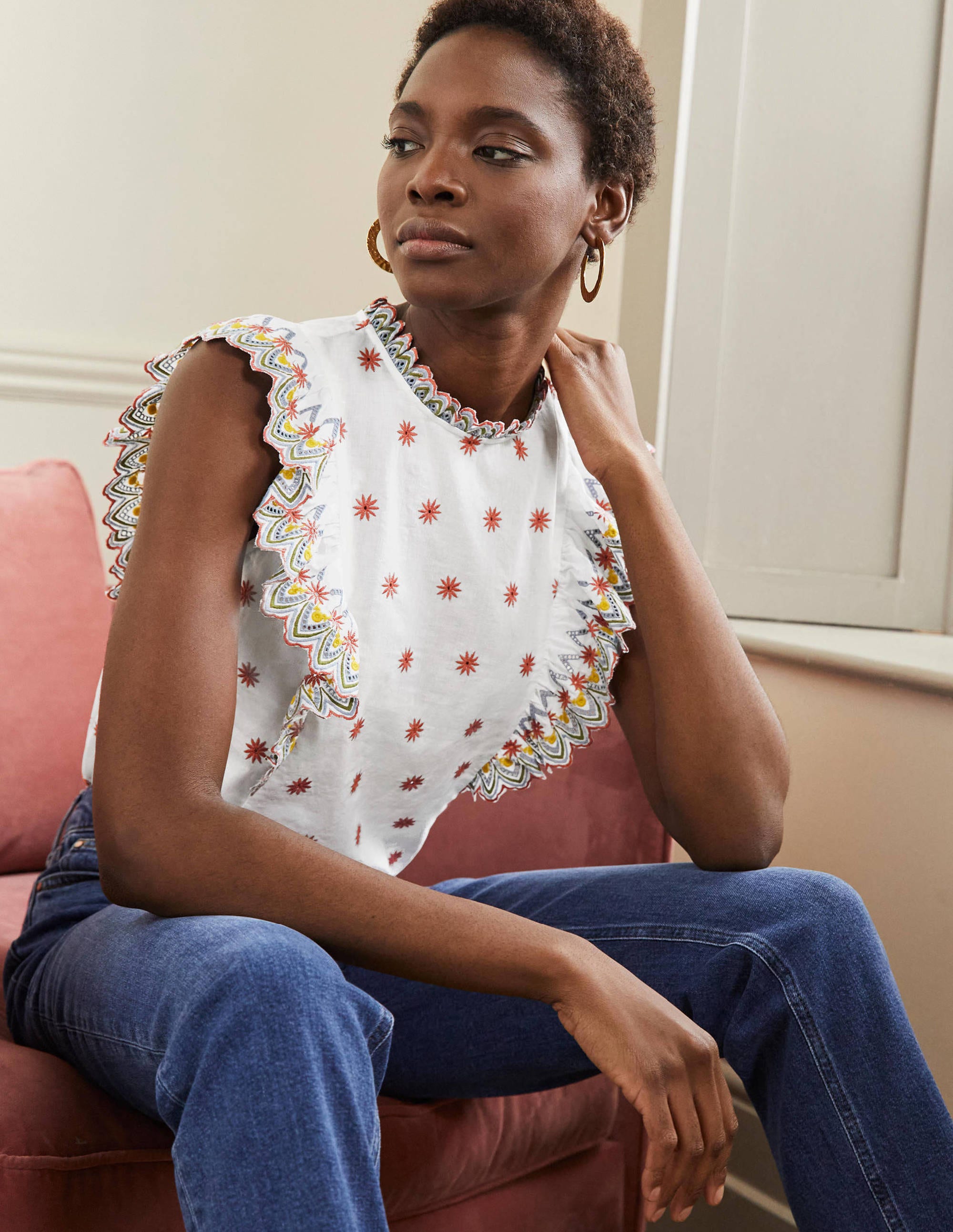 Nina Sleeveless Broderie Top-White - Image 1