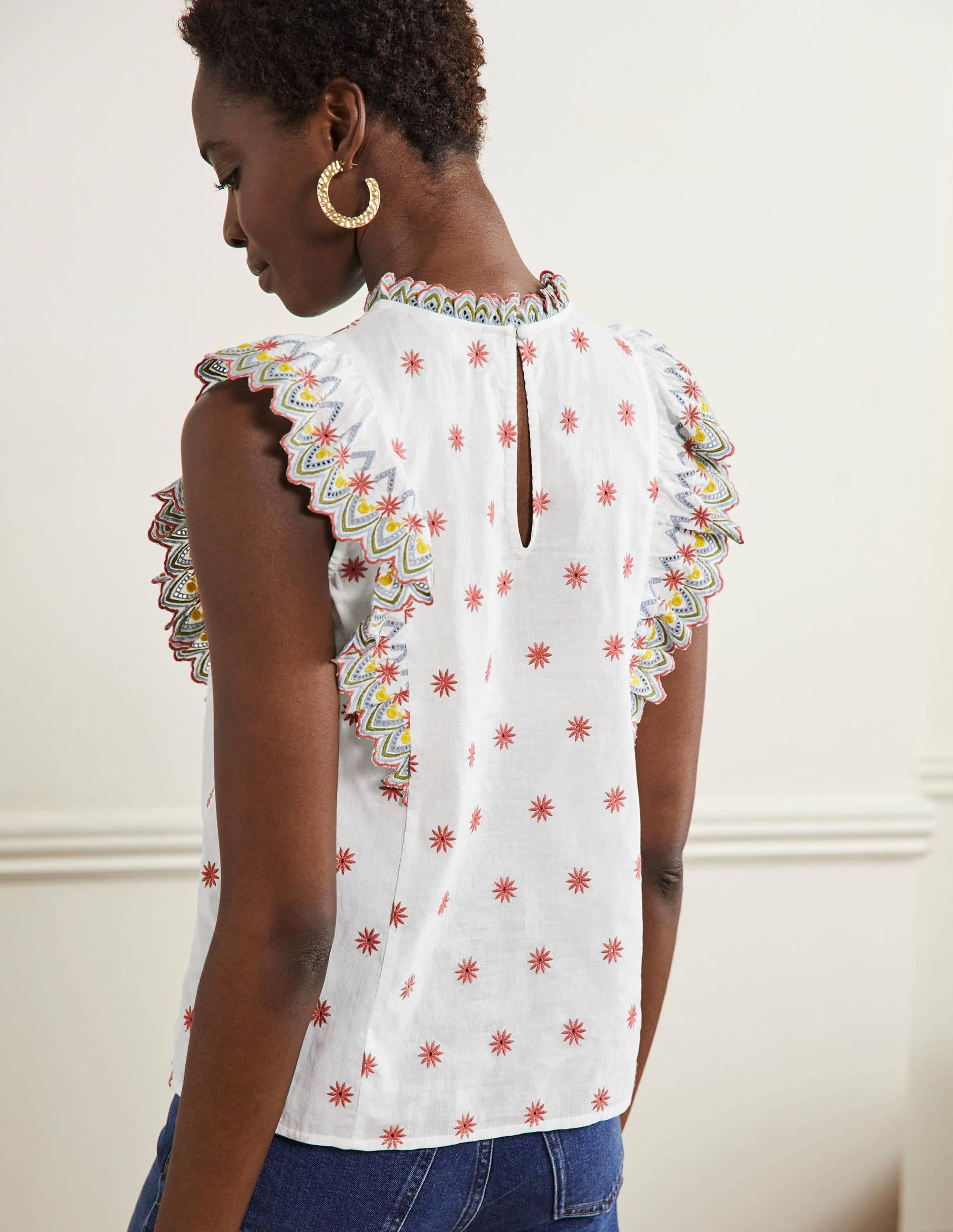 Nina Sleeveless Broderie Top-White - Image 3