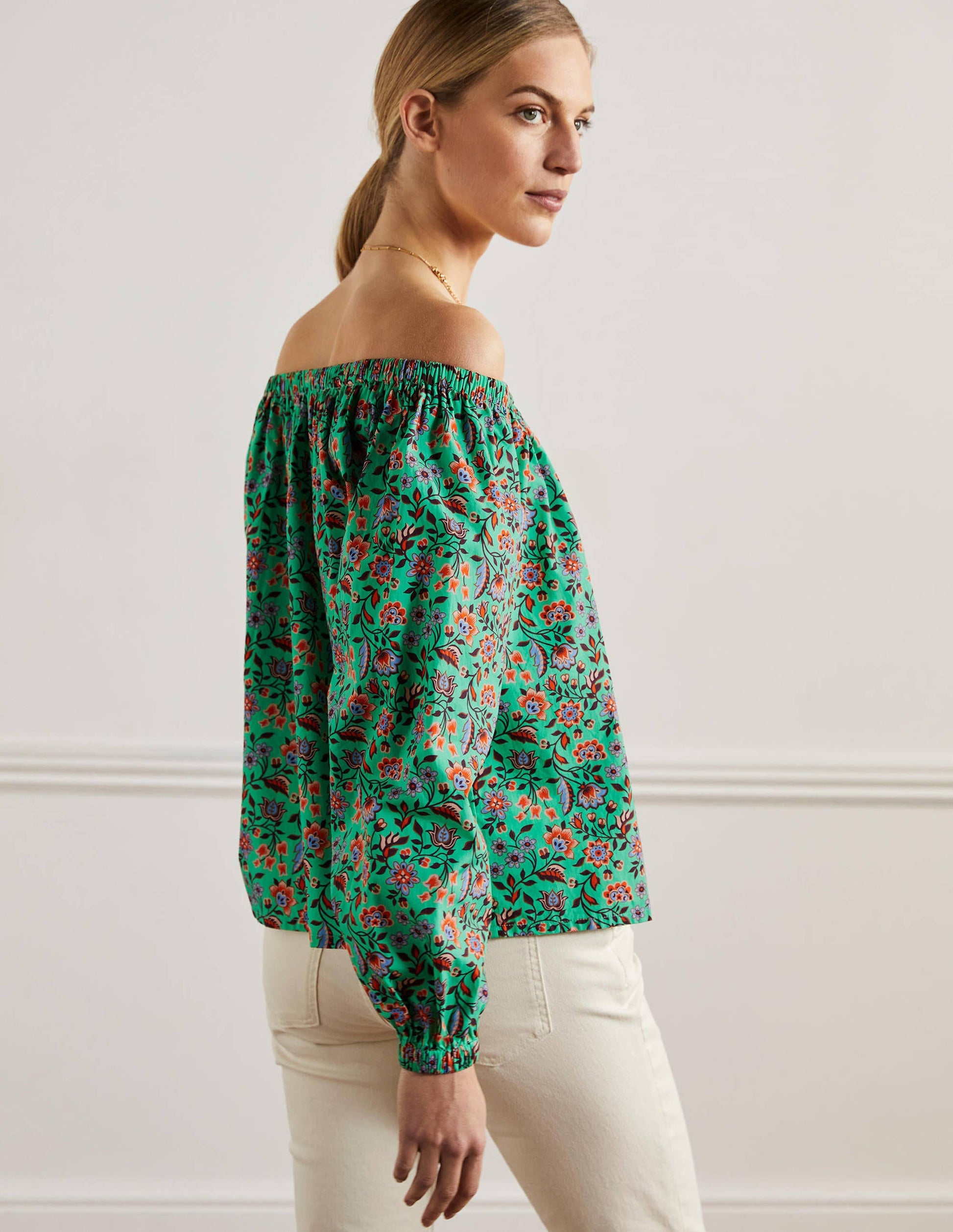 Melanie Off-Shoulder Top-Green Lagoon, Oriental Meadow-3