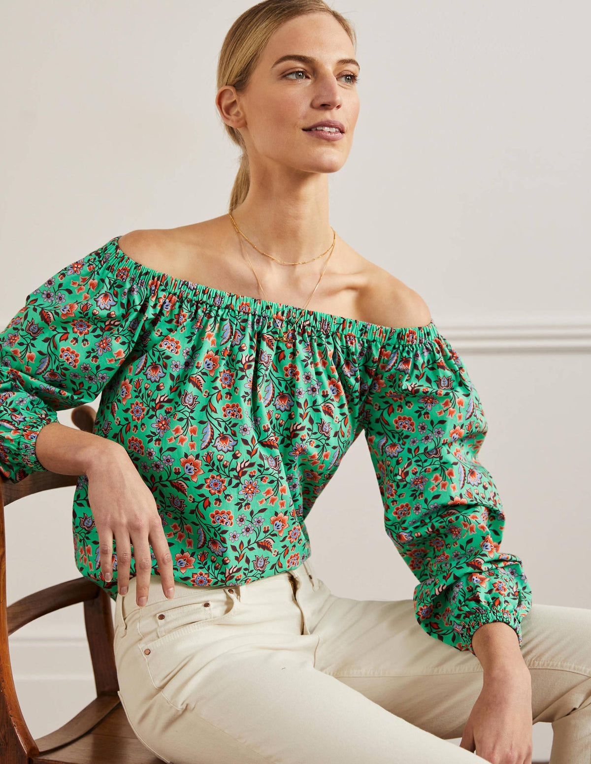 Melanie Off-Shoulder Top-Green Lagoon, Oriental Meadow-4