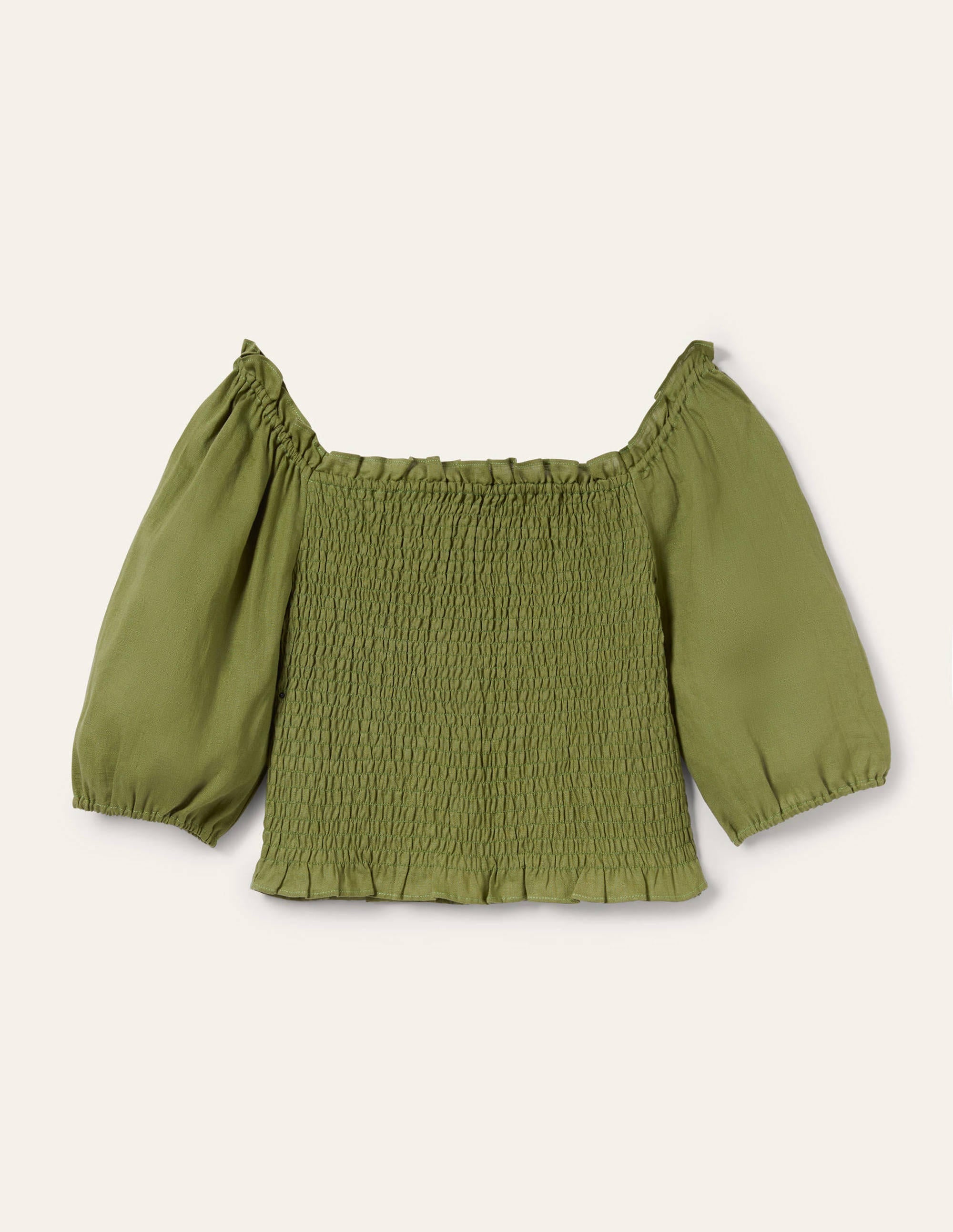 Carrie Smocked Linen Top-Pea Green - Image 5