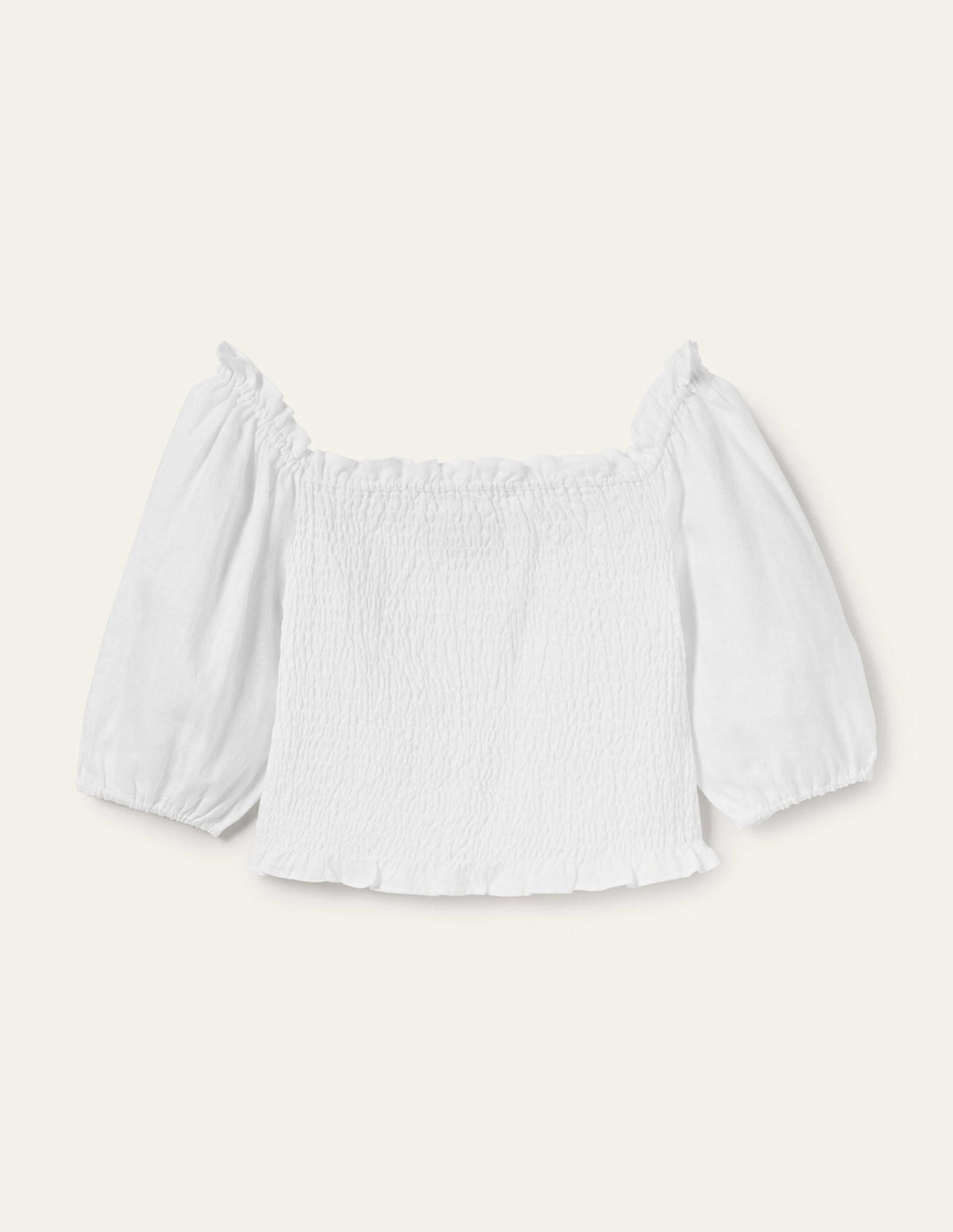 Carrie Smocked Linen Top-White - Image 5