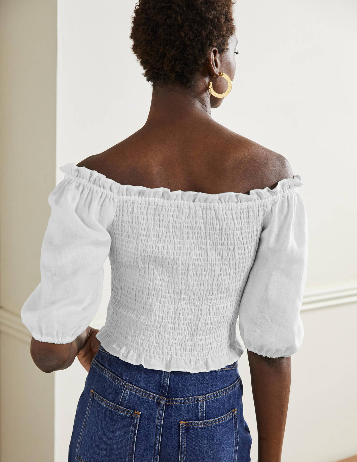 Carrie Smocked Linen Top-White - Image 3